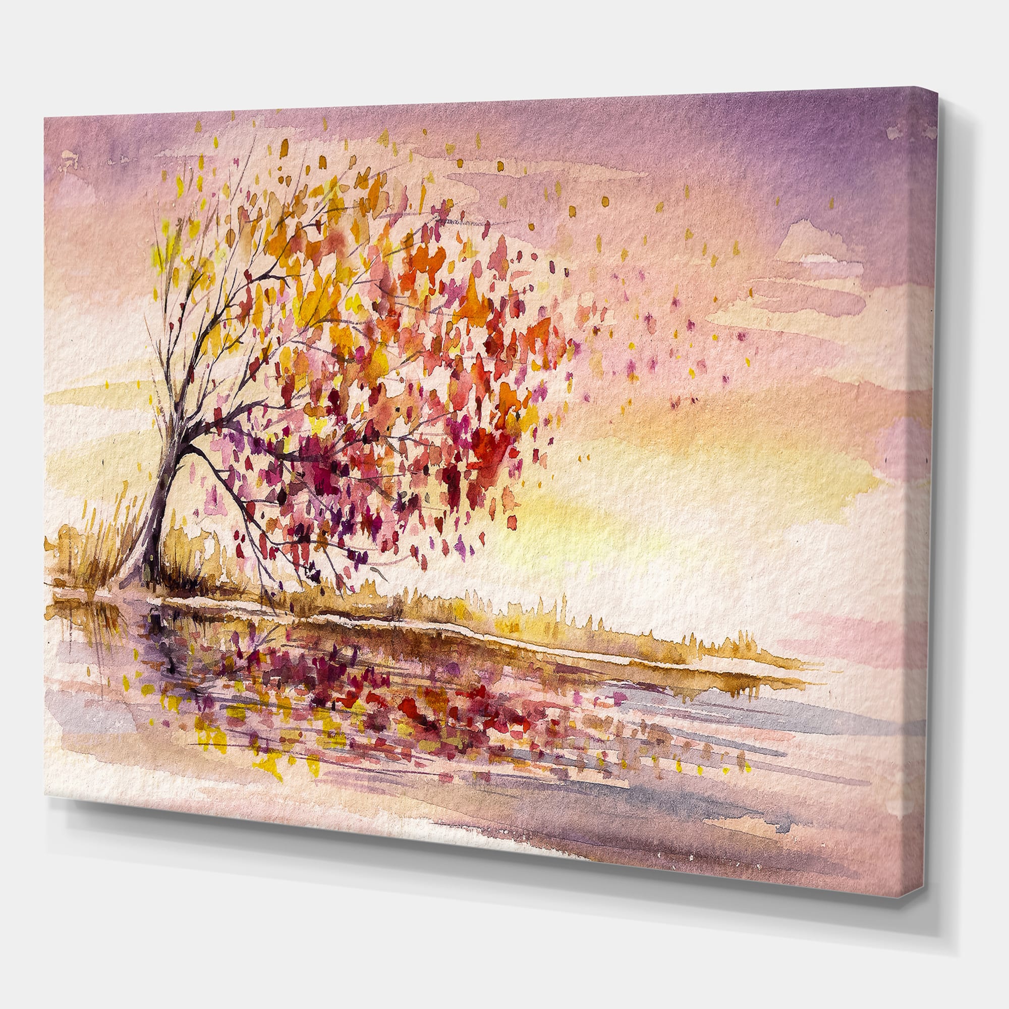 Designart - Yellow and Orange Autumn Tree - Traditional Canvas Wall Art Print