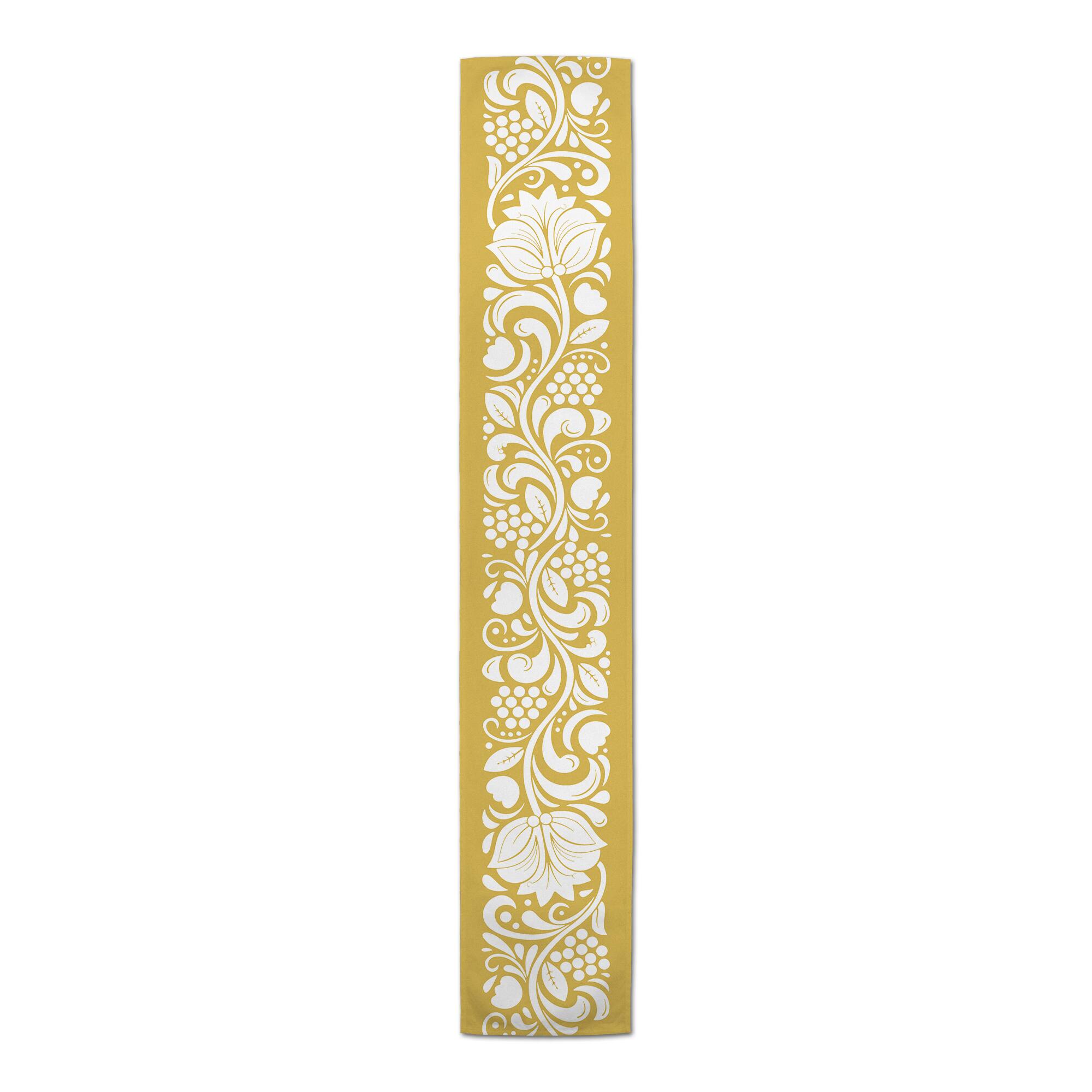 Folk Floral Yellow 16" x 90" Cotton Twill Runner