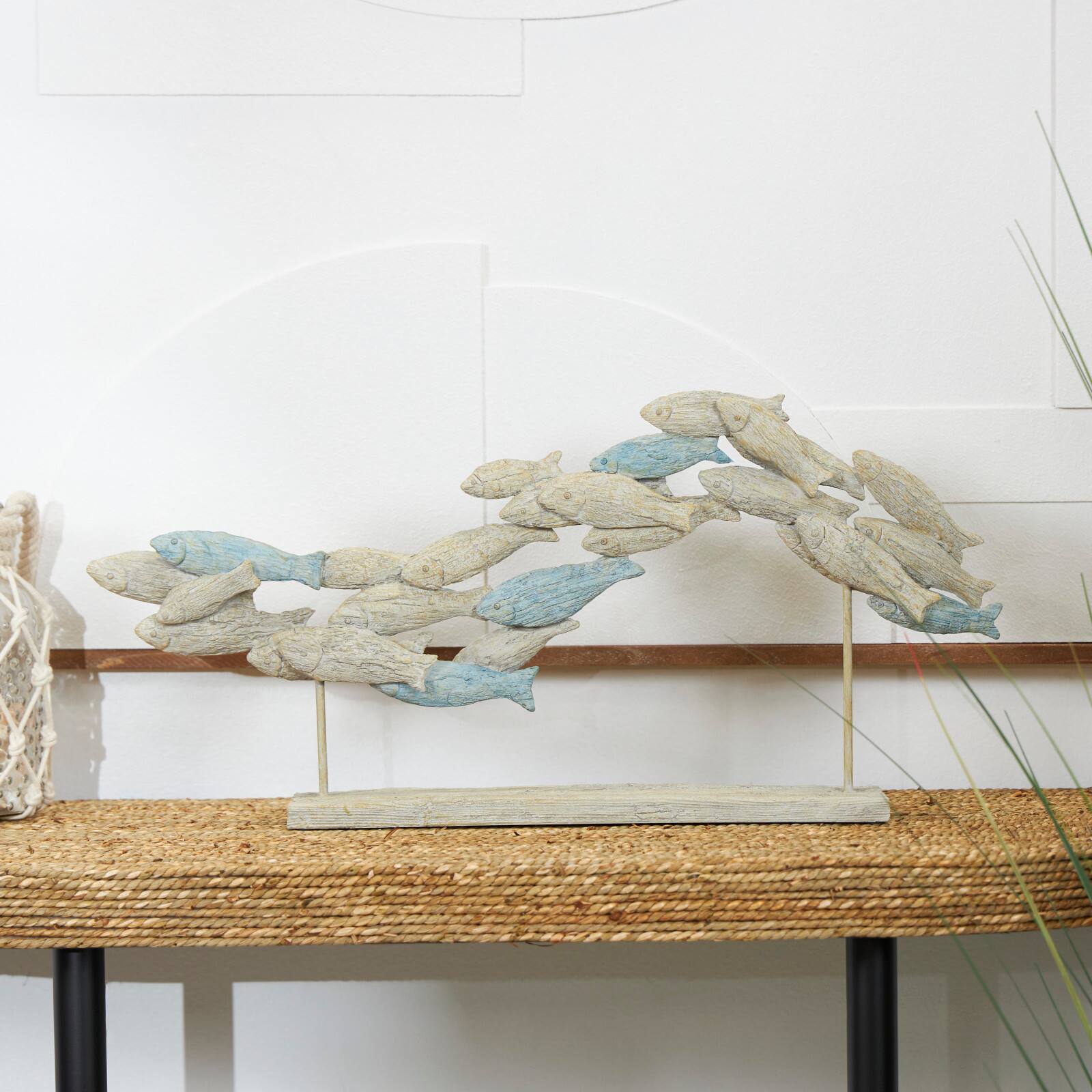 24" Light Blue Ombre Textured Polystone Fish Swimming Sculpture with Stand