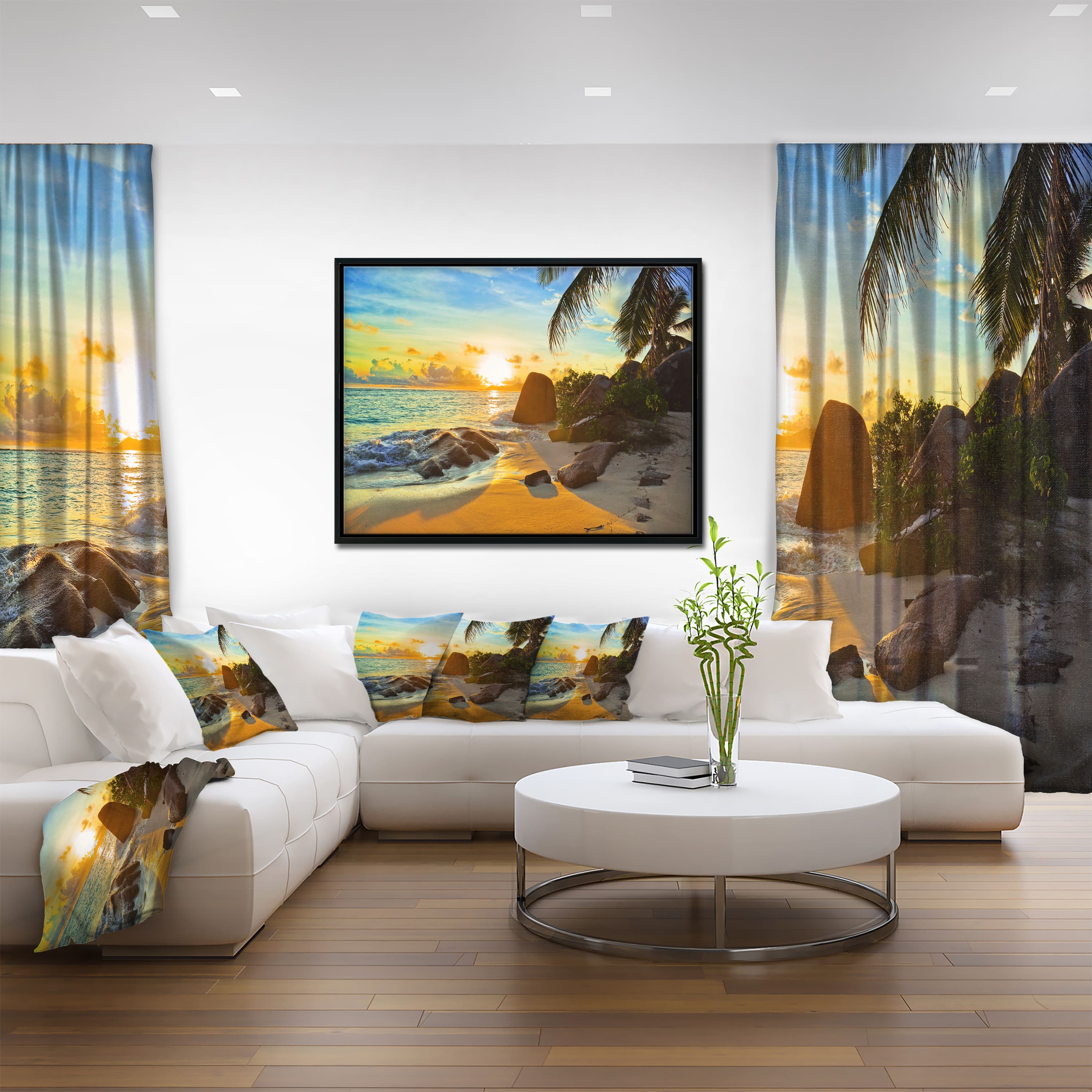 Designart - Sunset in Tropical Beach - Landscape Photography Canvas Print in Black Frame