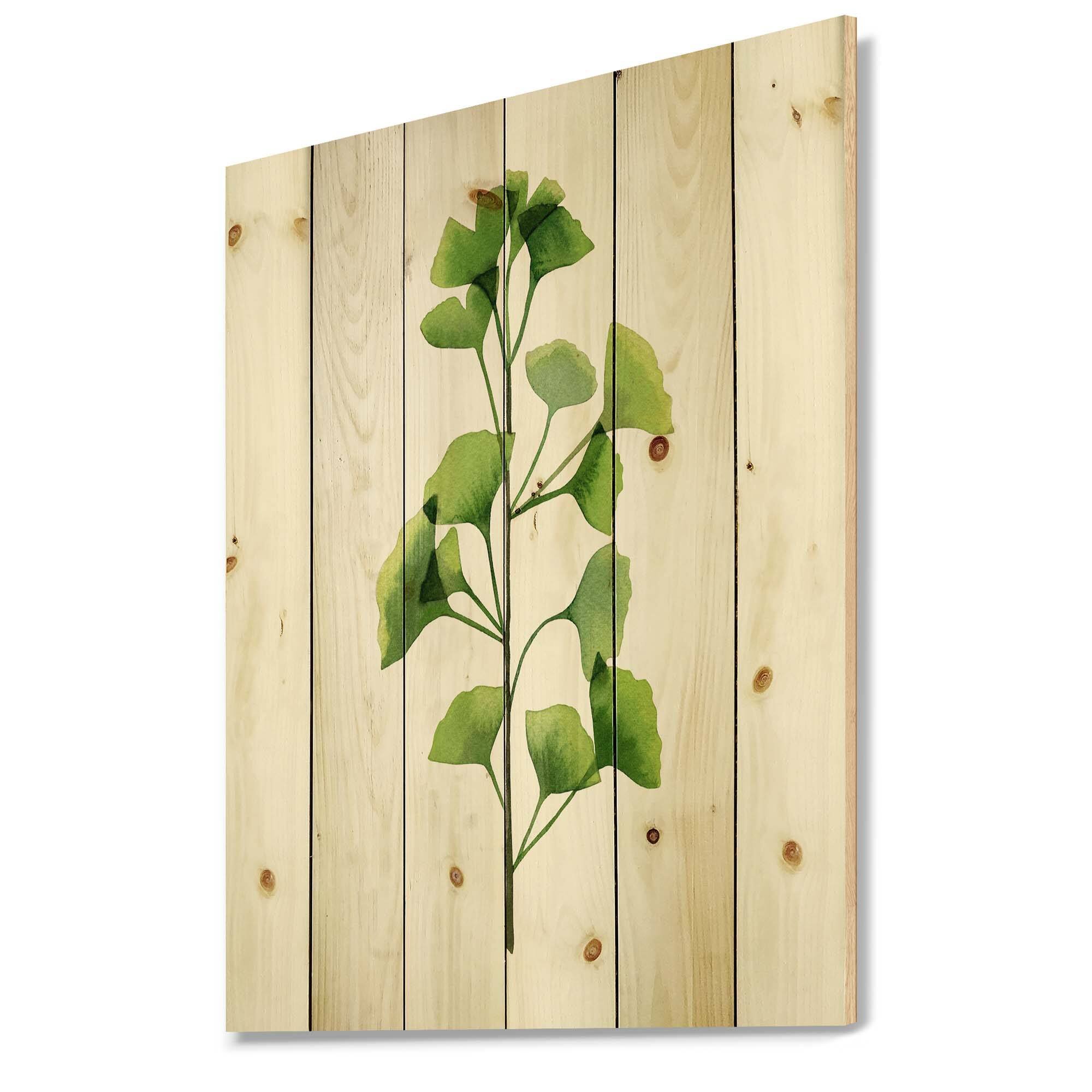 Designart - Green Field Plant Foliage - Farmhouse Print on Natural Pine Wood