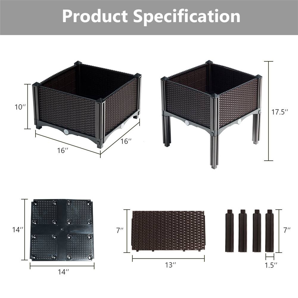 Costway 16" x 17.5" Black & Brown Raised Garden Planter Boxes, 4ct.