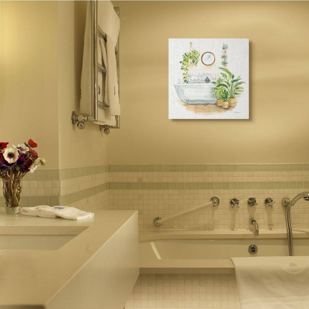 Stupell Industries Serene Bathroom Interior with Greenery Plants Painting Canvas Wall Art