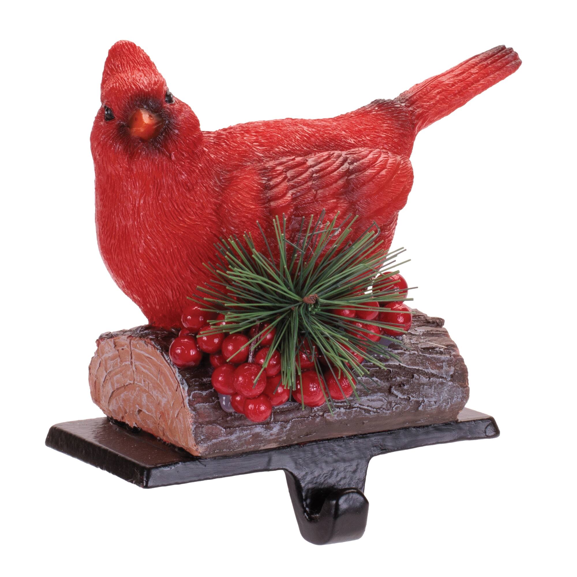 Melrose 5.5" Red Cardinal Stocking Holders with Pine & Berries Set