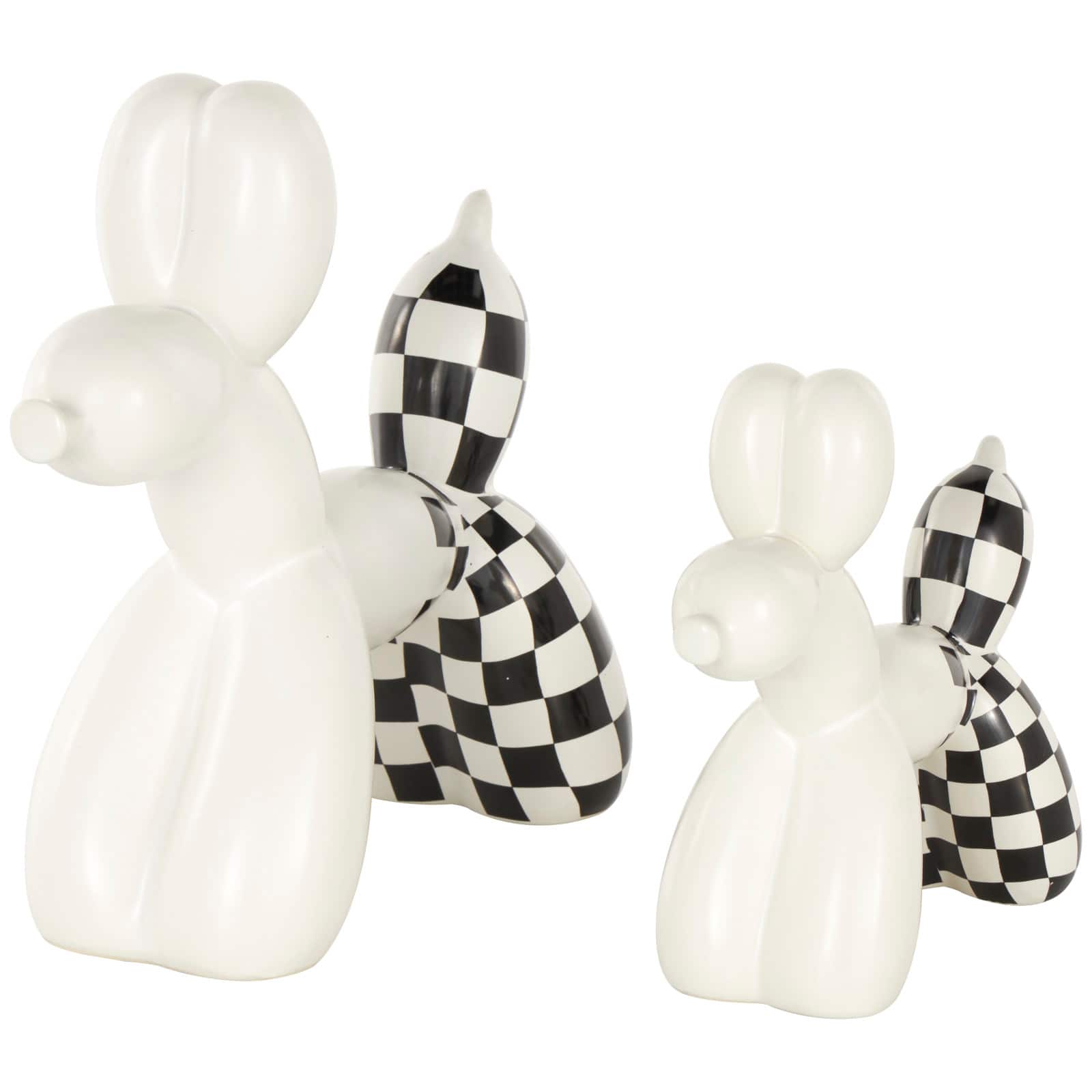 White Ceramic Checkered Dog Balloon Sculpture Set