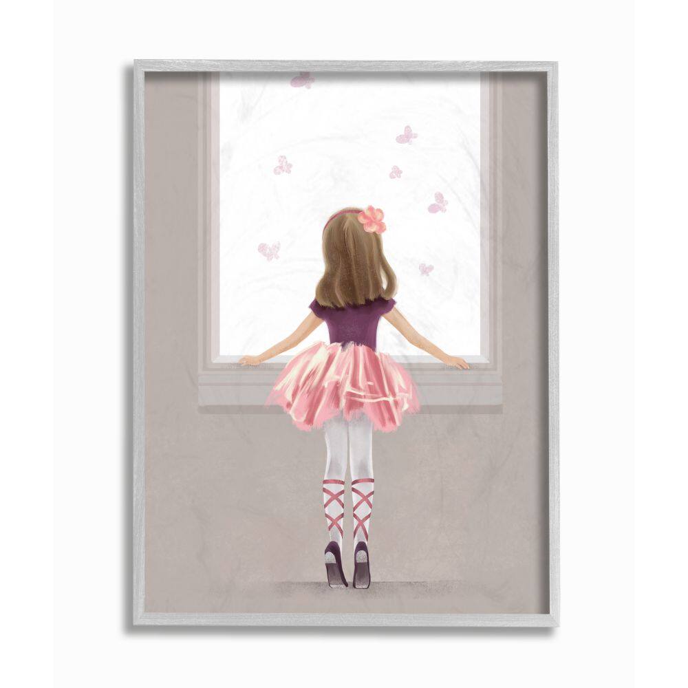 Stupell Industries Little Ballerina Dancer Girl Butterfly Pink Purple Framed Wall Art