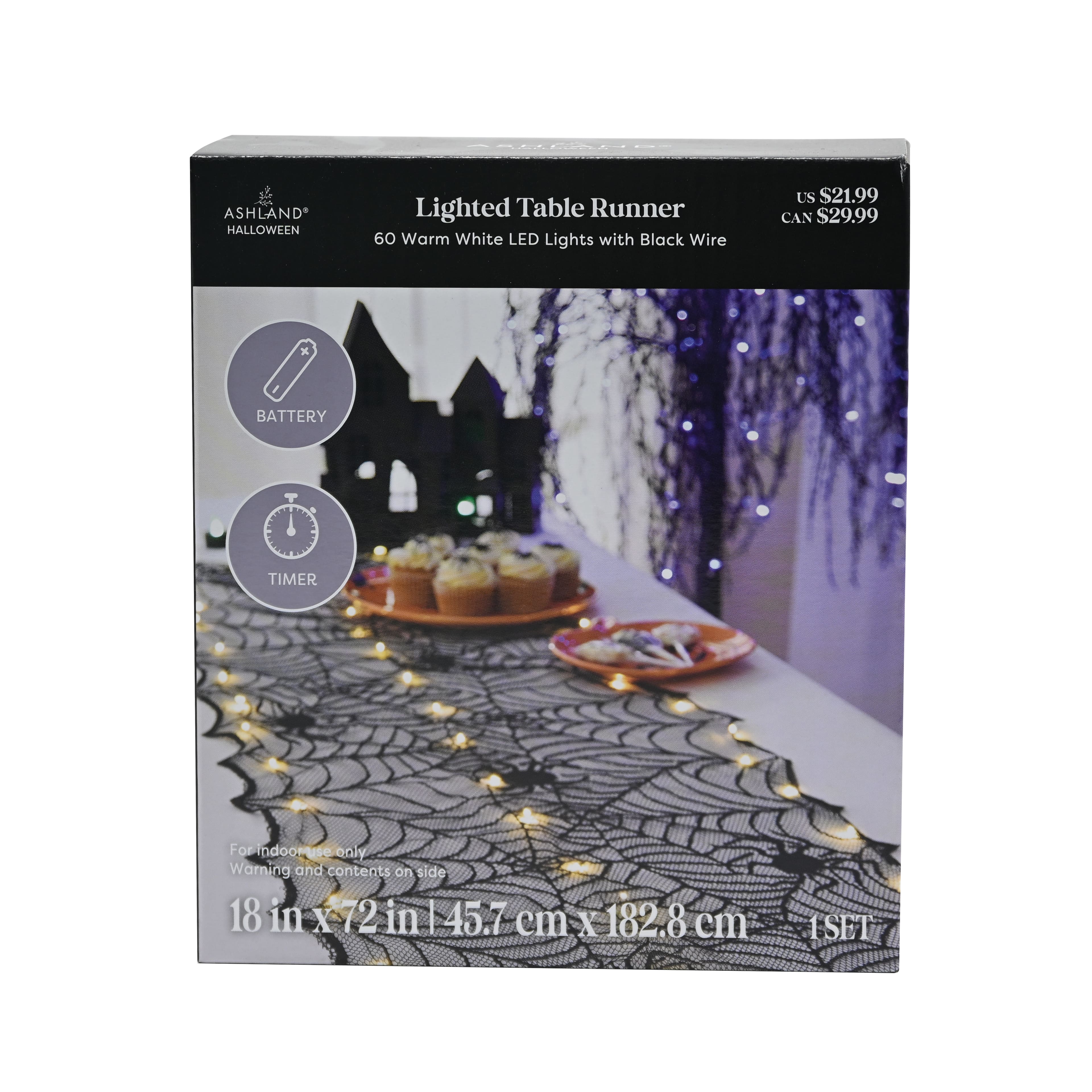 18" x 72" Black Spiderweb LED Lighted Table Runner by Ashland®