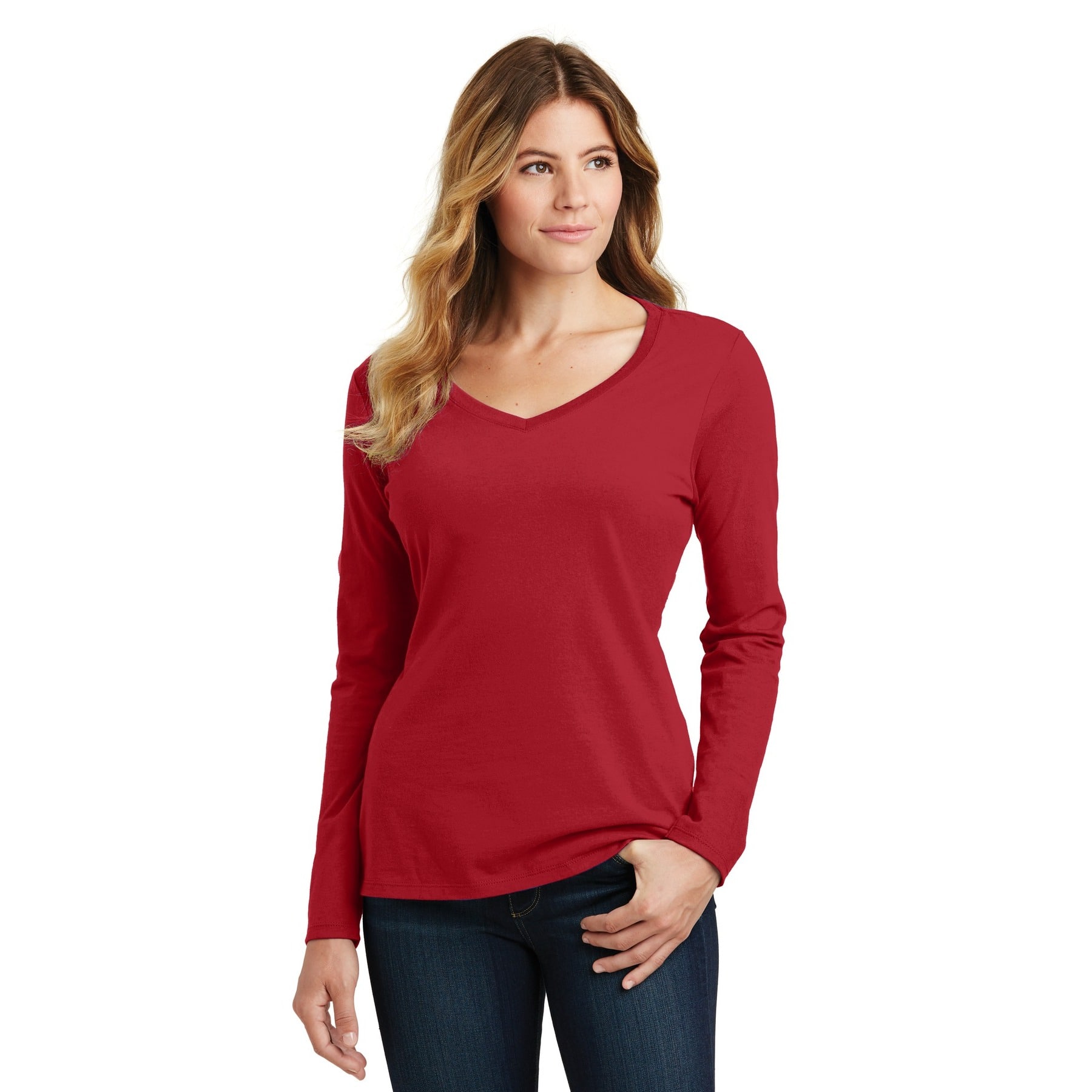 Port & Company® Fan Favorite™ Colors Long Sleeve Ladies V-Neck T-Shirt