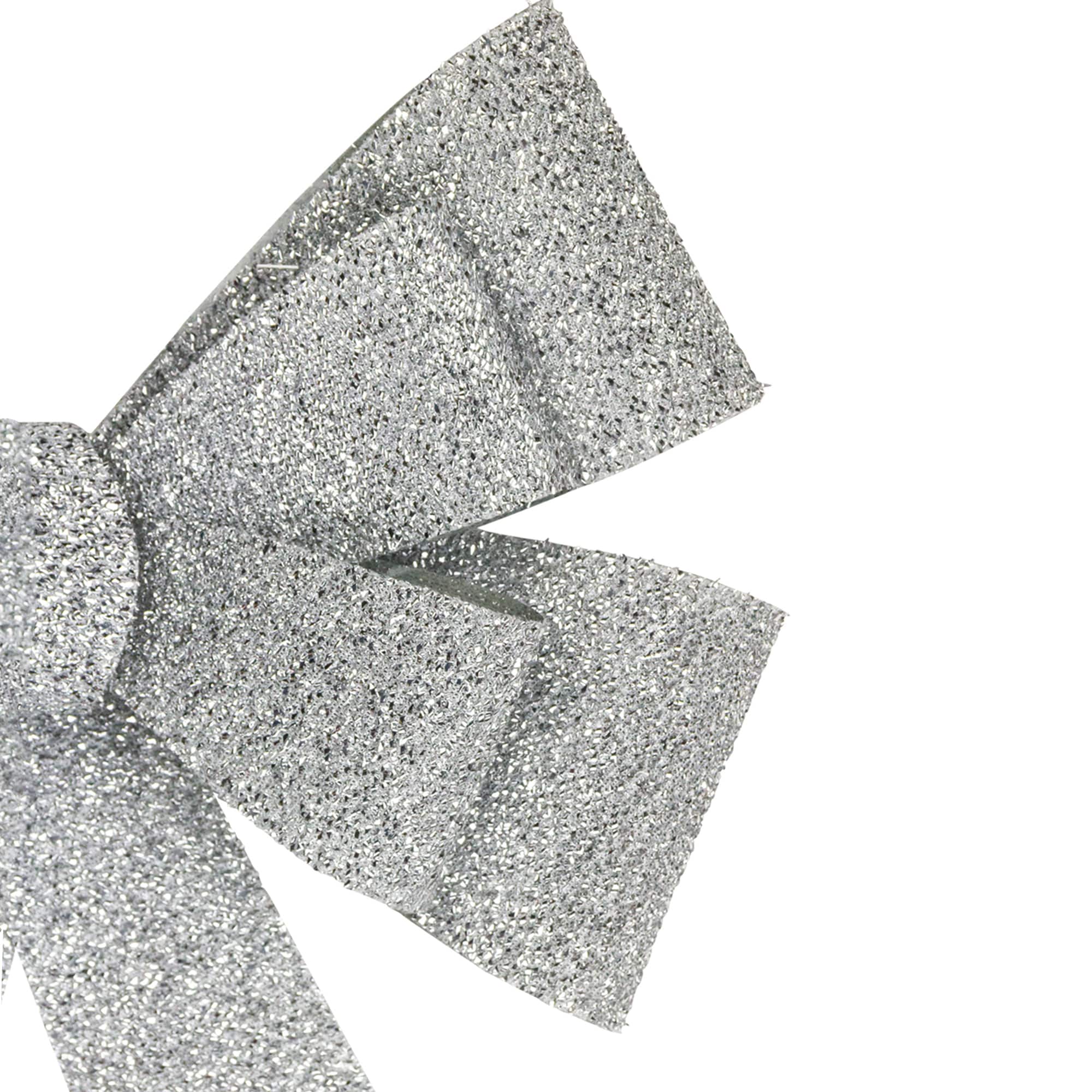 24" LED Lighted Silver Tinsel Bow Christmas Decoration