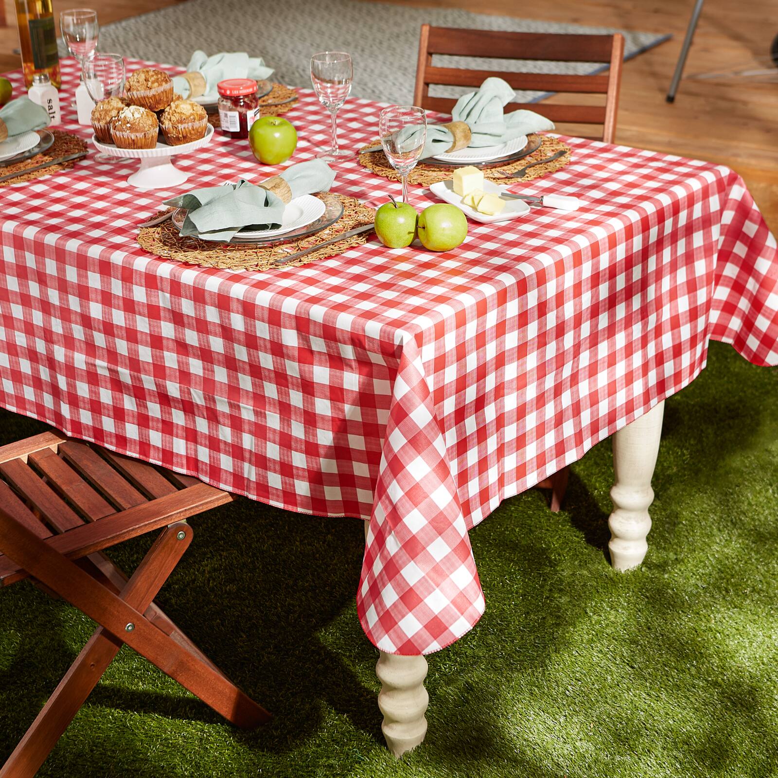 Red Check Vinyl Tablecloth 60" x 84"