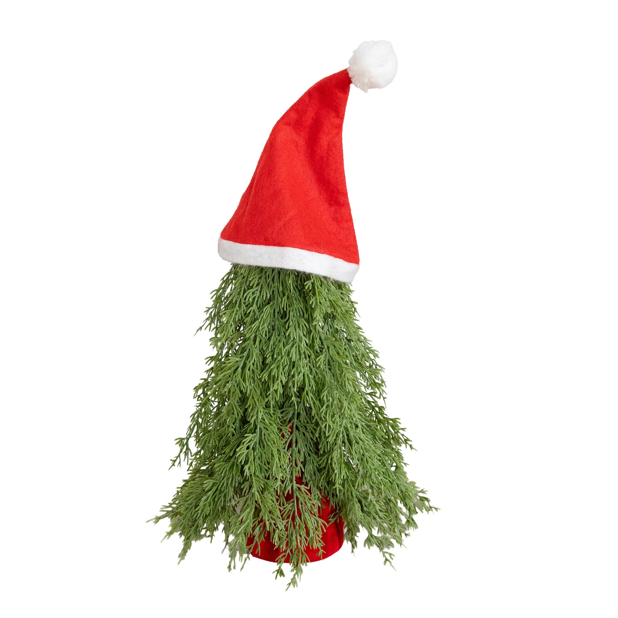 Nearly Natural 19" Unlit Artificial Down Swept Christmas Tree with Santa Hat Topper