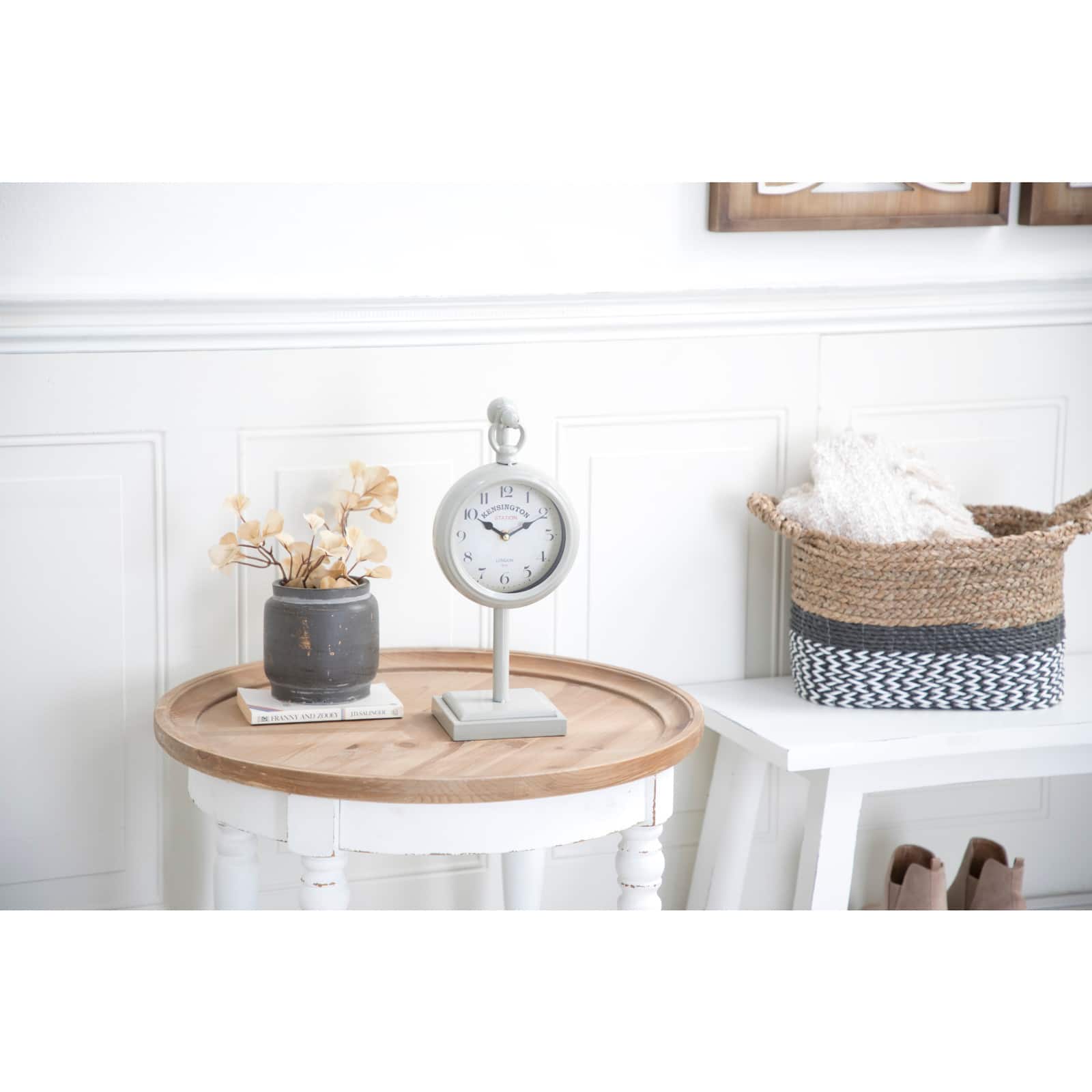 15" White Metal Hanging Clock