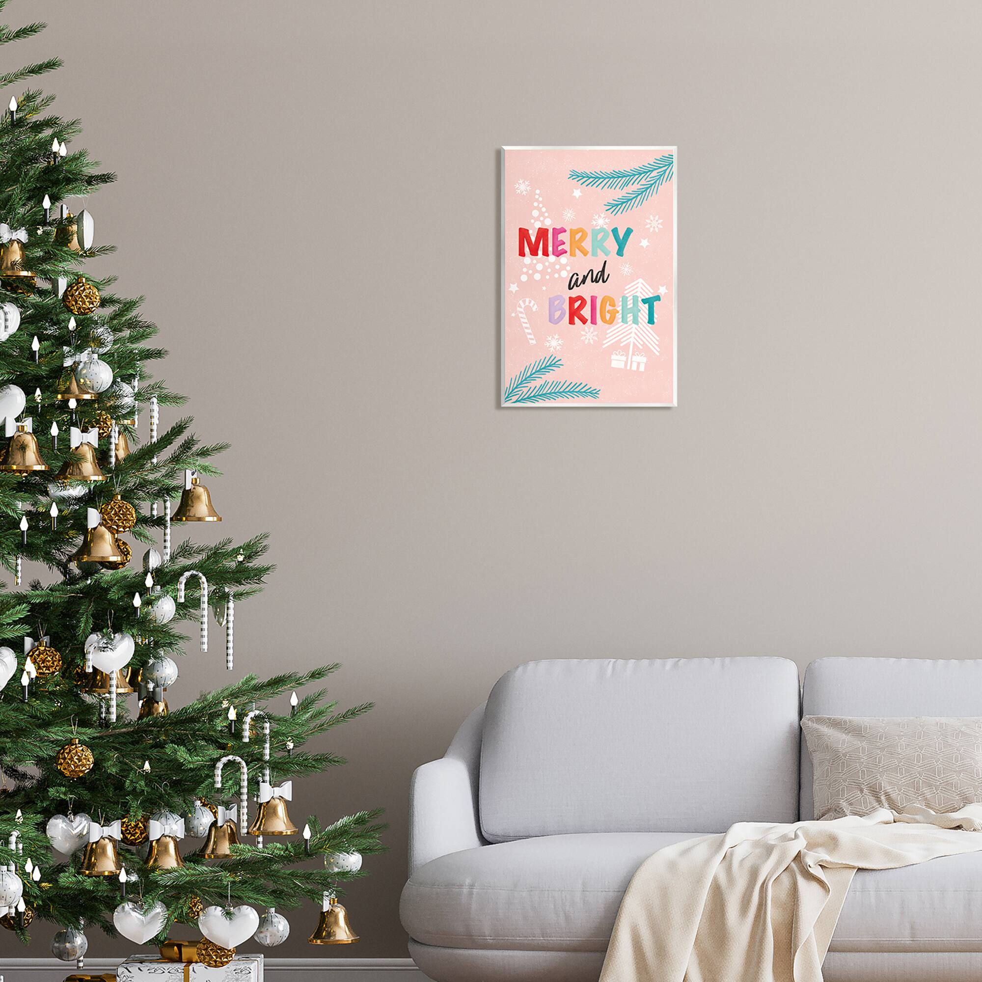 Stupell Industries Merry & Bright Pastel Phrase Wall Plaque Art