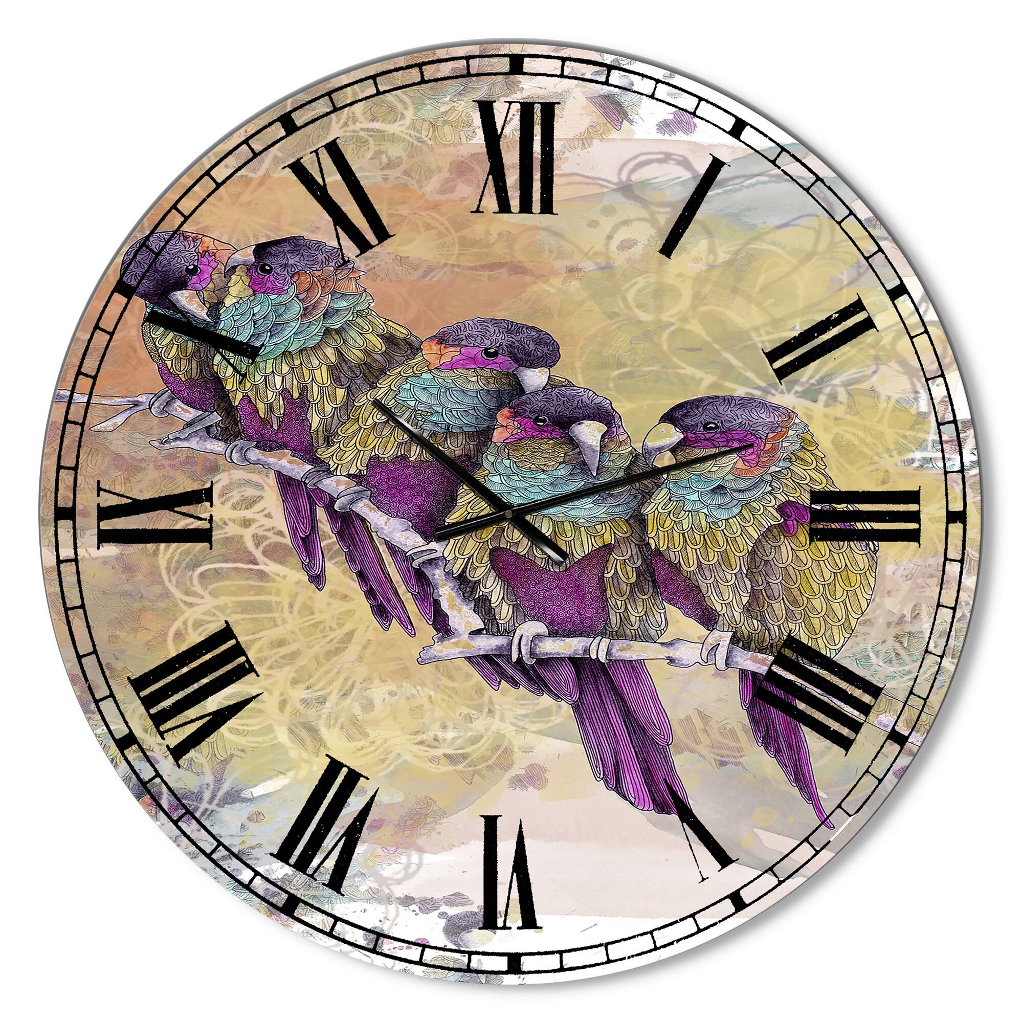 Designart 'Purple Parrots Oversized Cottage Wall Clock
