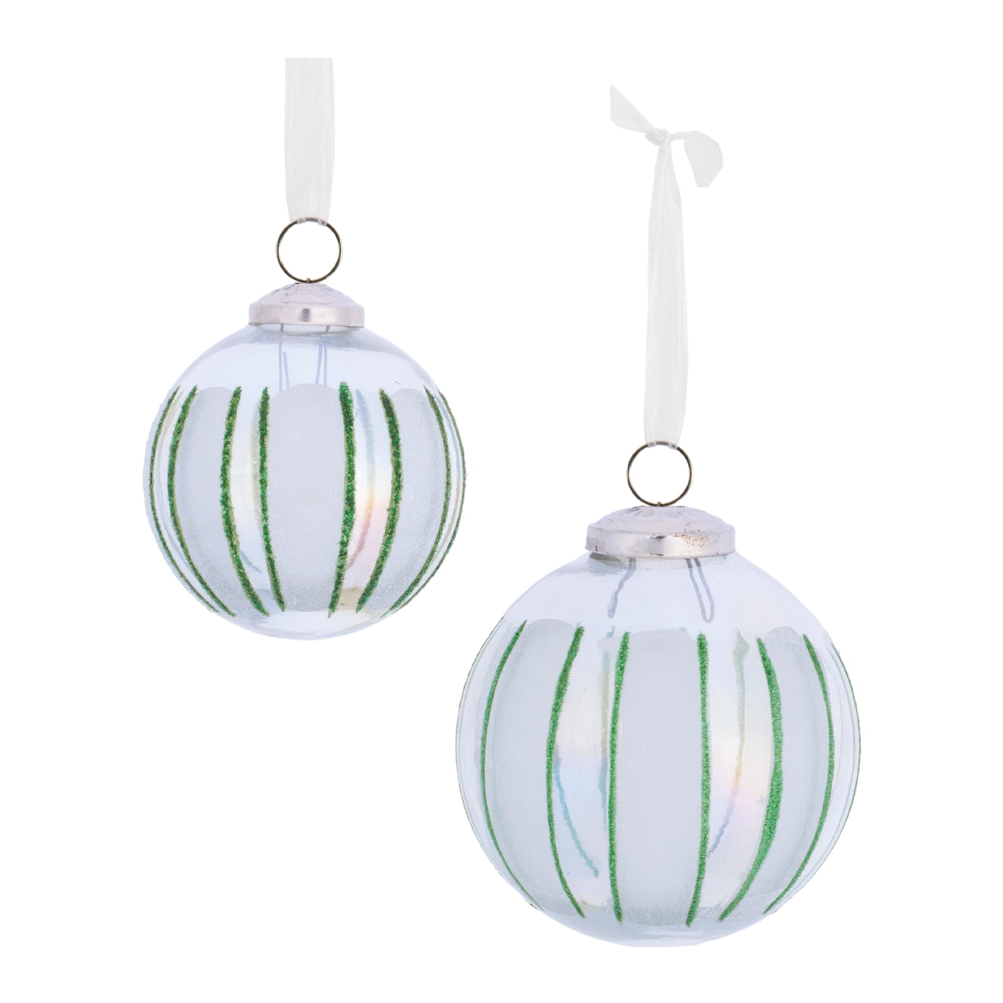 Melrose White & Green Glass Ball Ornament Set