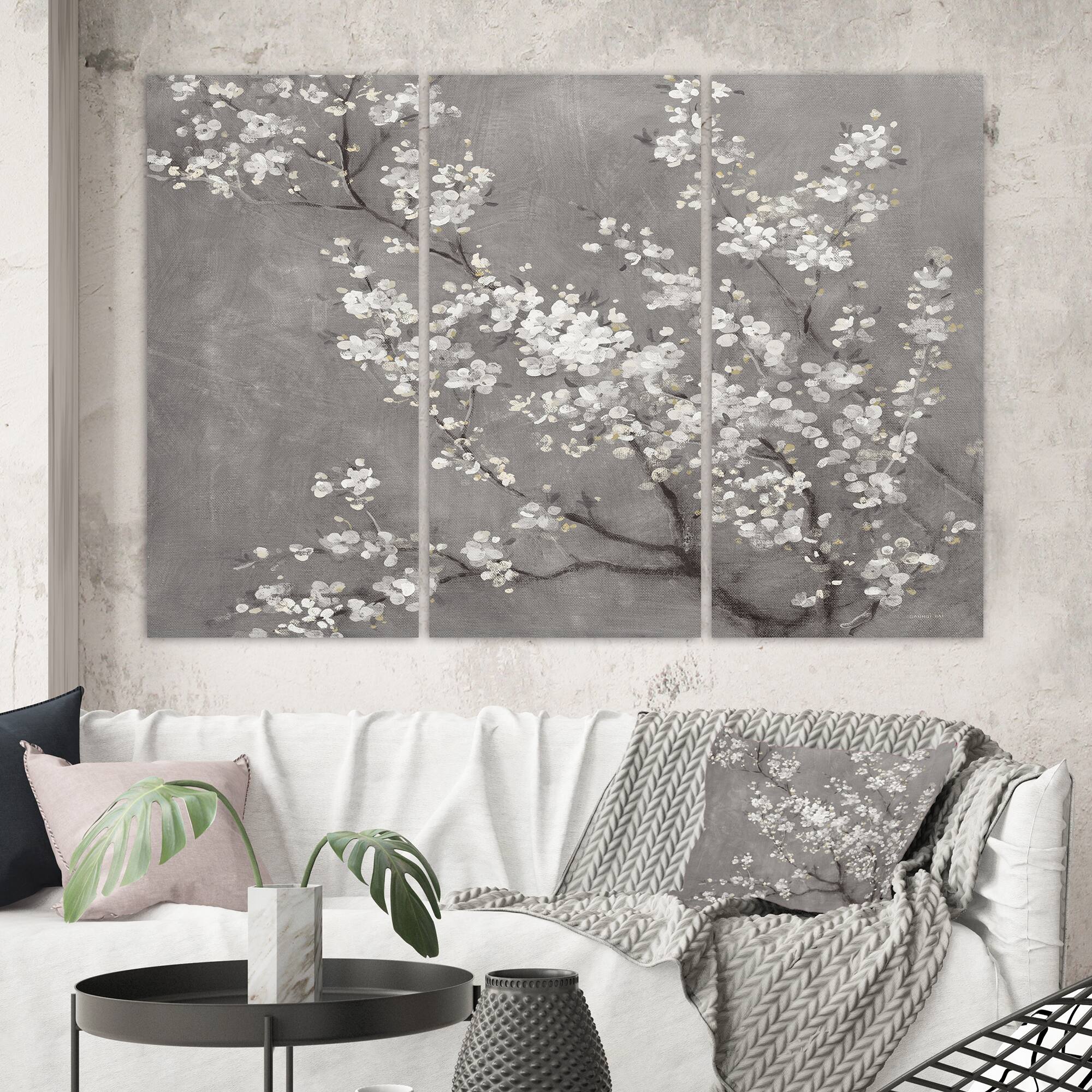 Designart - White Cherry Blossoms II - Traditional Canvas Artwork