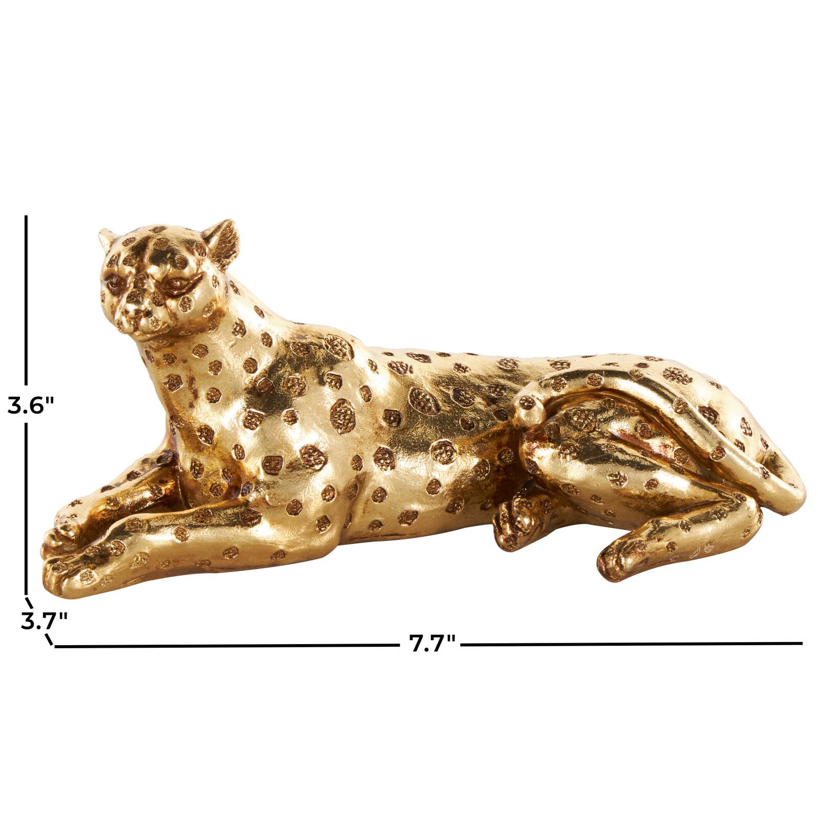7.75" Gold Resin Laying Leopard Sculpture with Textured Spots