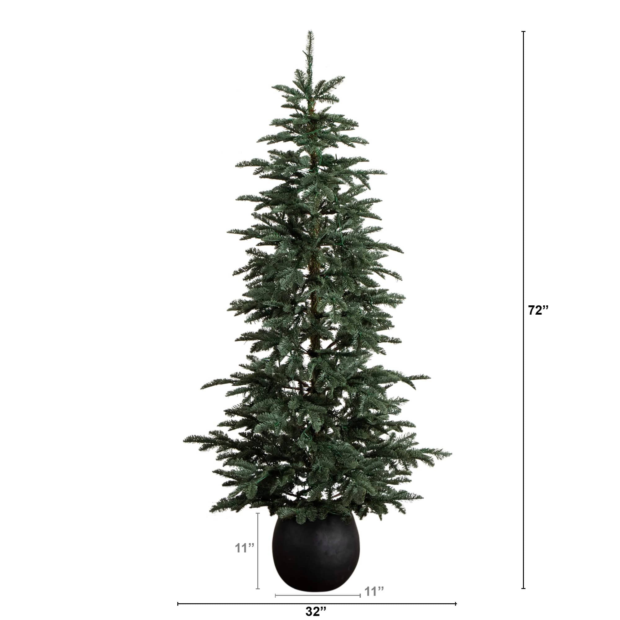 6ft. Pre-Lit Pine Artificial Christmas Tree in Black Decorative Planter with Warm White LED Lights