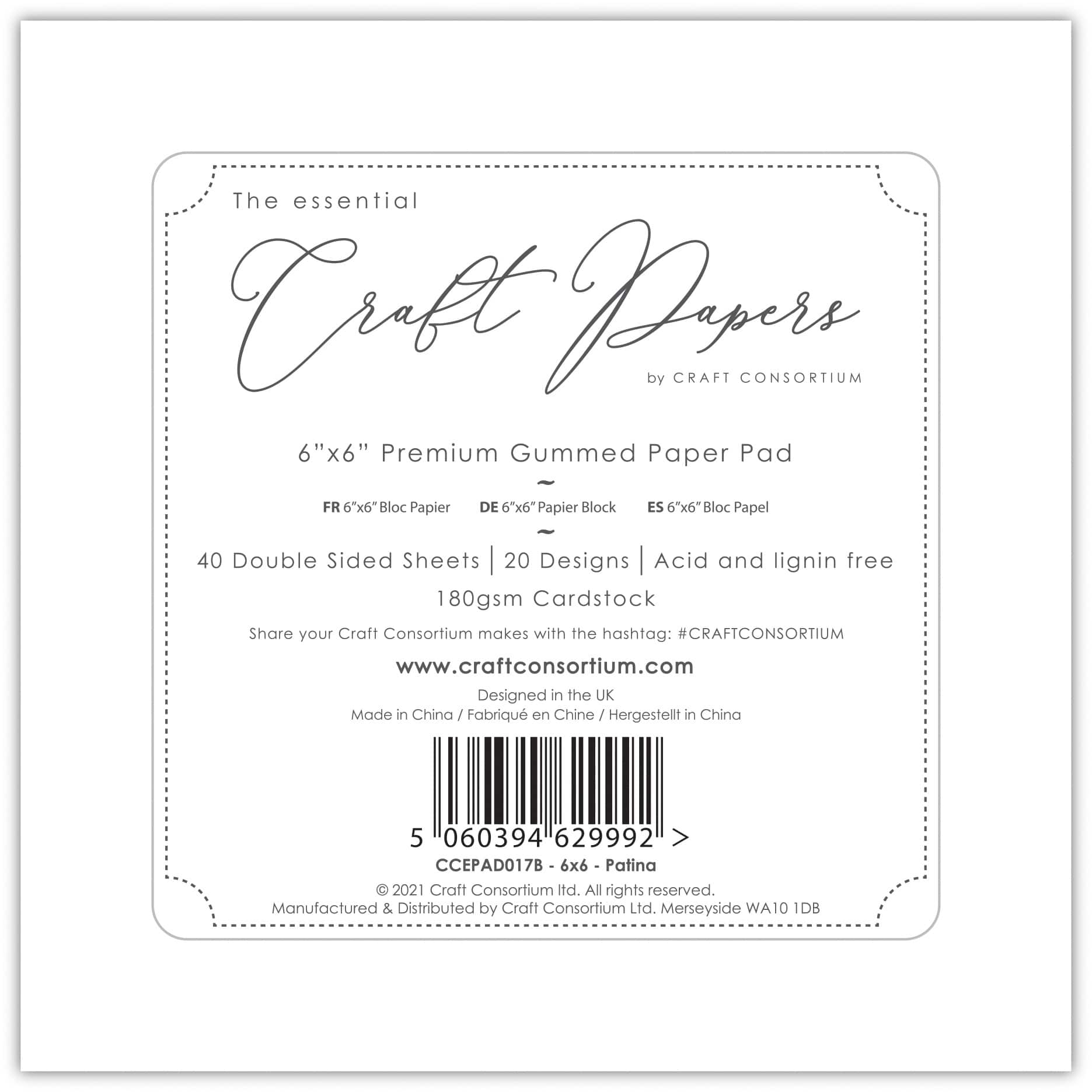 Craft Consortium Double-Sided Paper Pad 6" x 6" 40 ct. Patina, 20 Designs