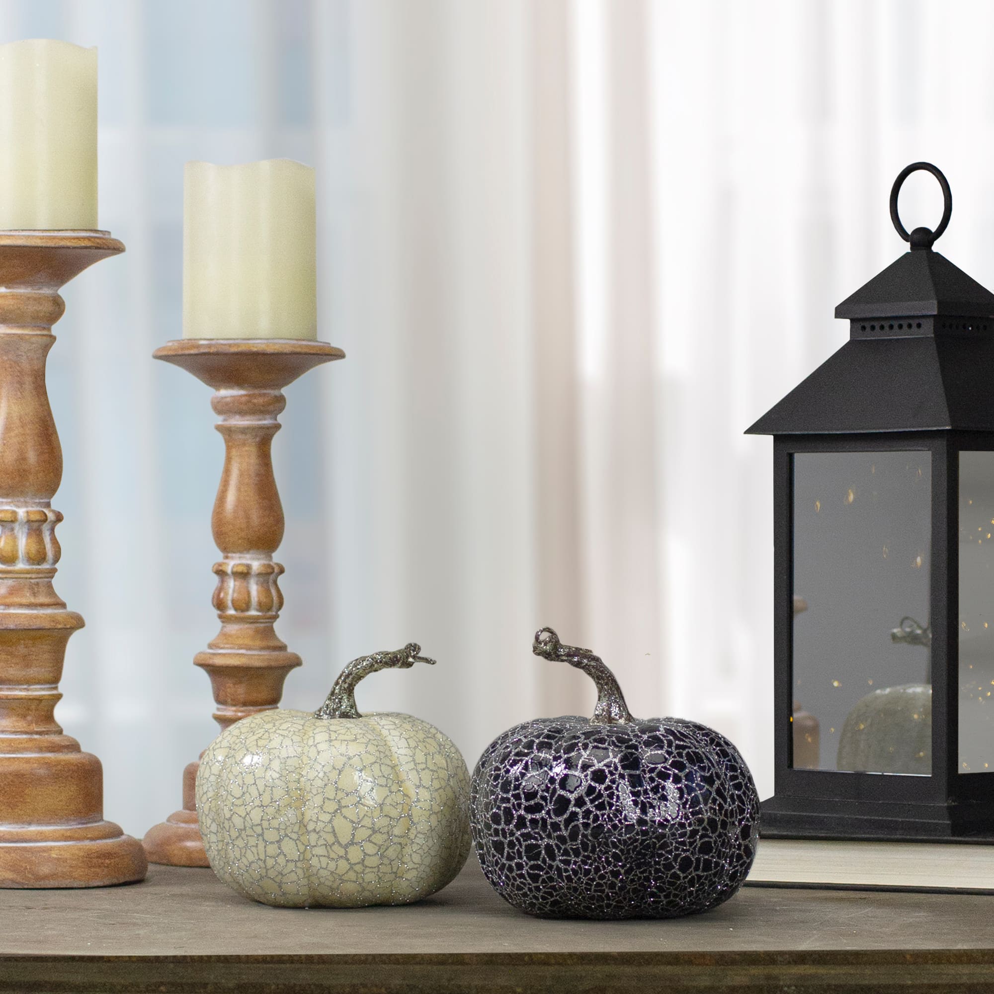 5" Black & Beige Fall Harvest Tabletop Pumpkin Set