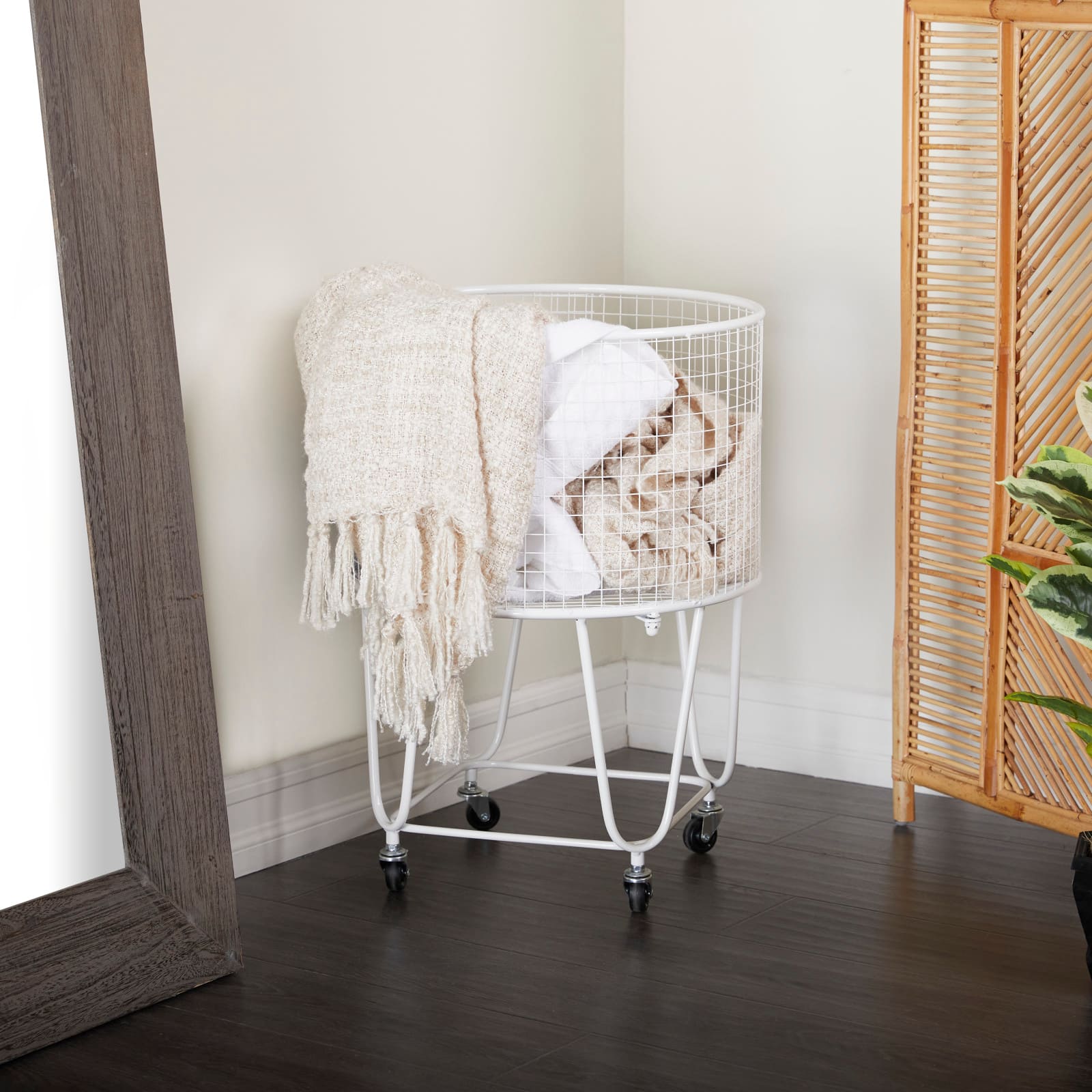 24" White Iron French Country Storage Cart