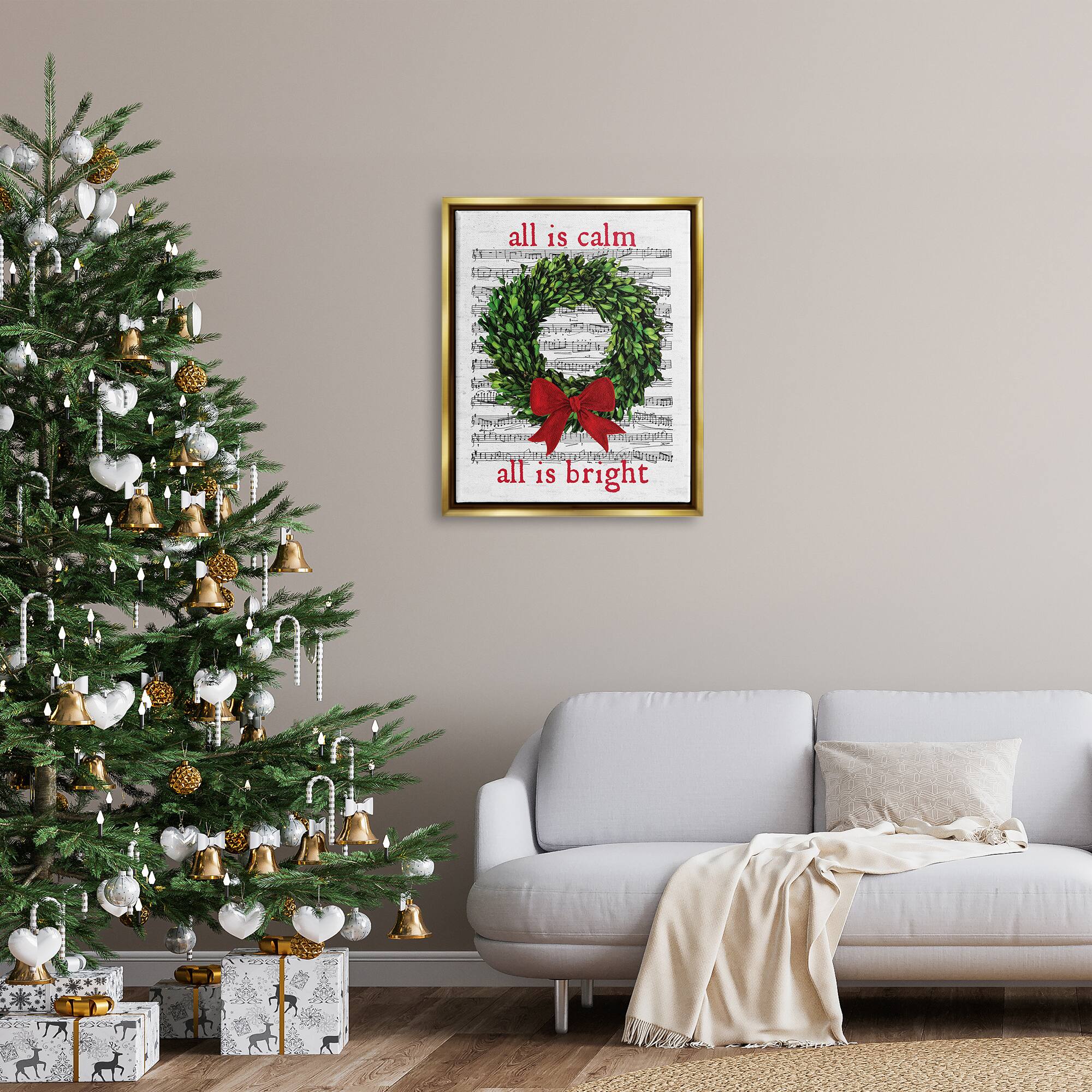 Stupell Industries All Is Calm Christmas Song Framed Floater Canvas Wall Art