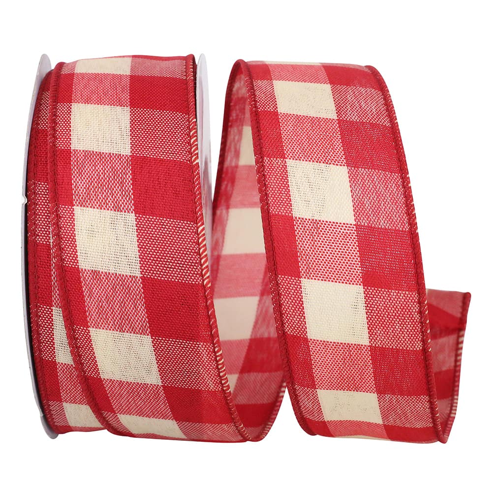 Reliant 1.5" x 25yd. Wired Tea Dye Gingham Ribbon