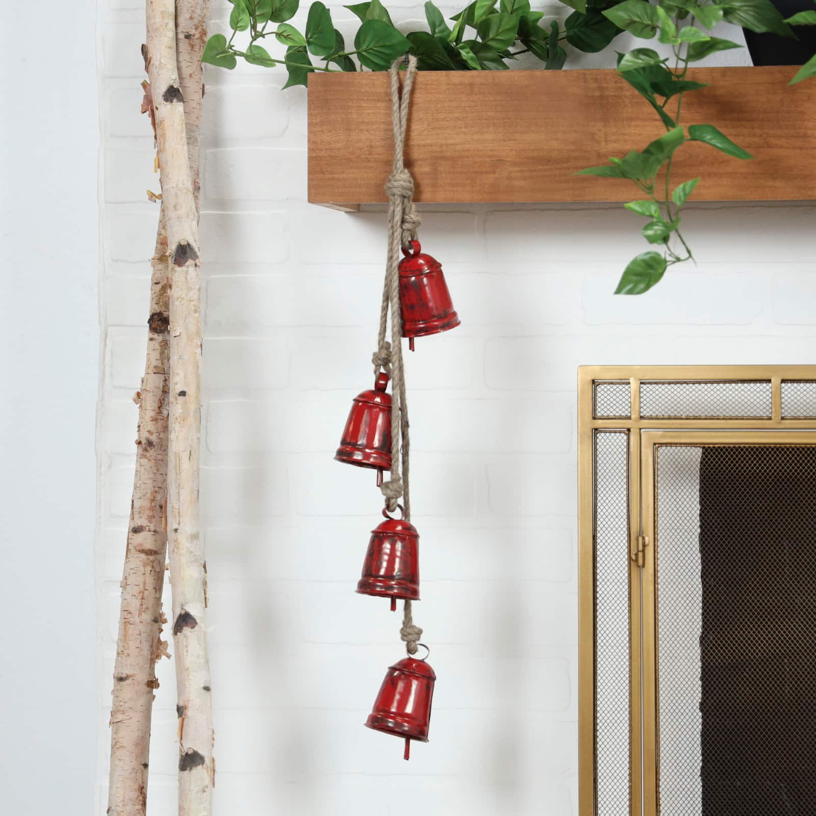 29" Metal Handmade Decorative Cow Bell with Jute Hanging Rope