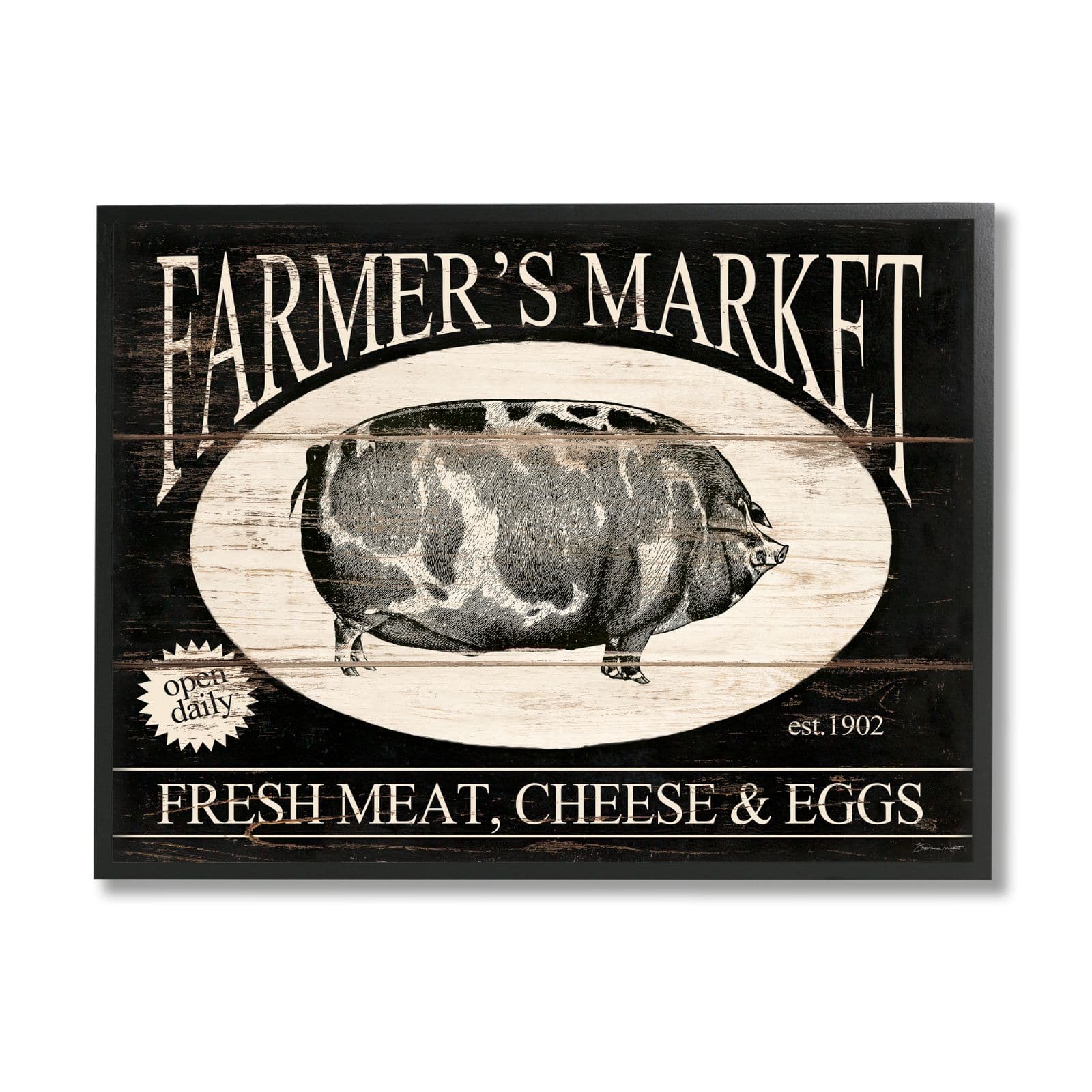 Stupell Industries Farmer's market Est. 1902 Vintage Sign Farm Pig Framed Wall Art