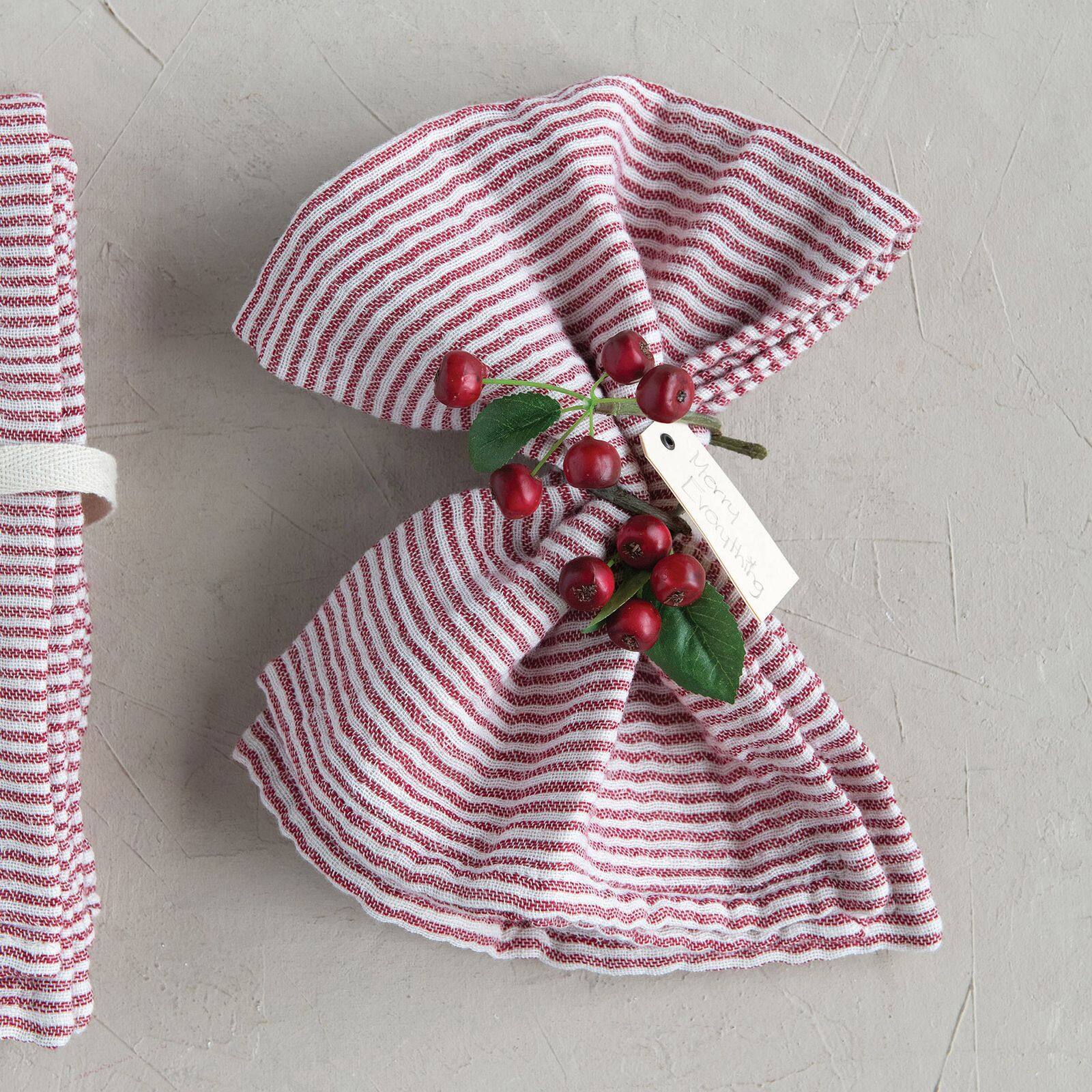  Hello Honey® Red & Cream Striped Cotton Napkins