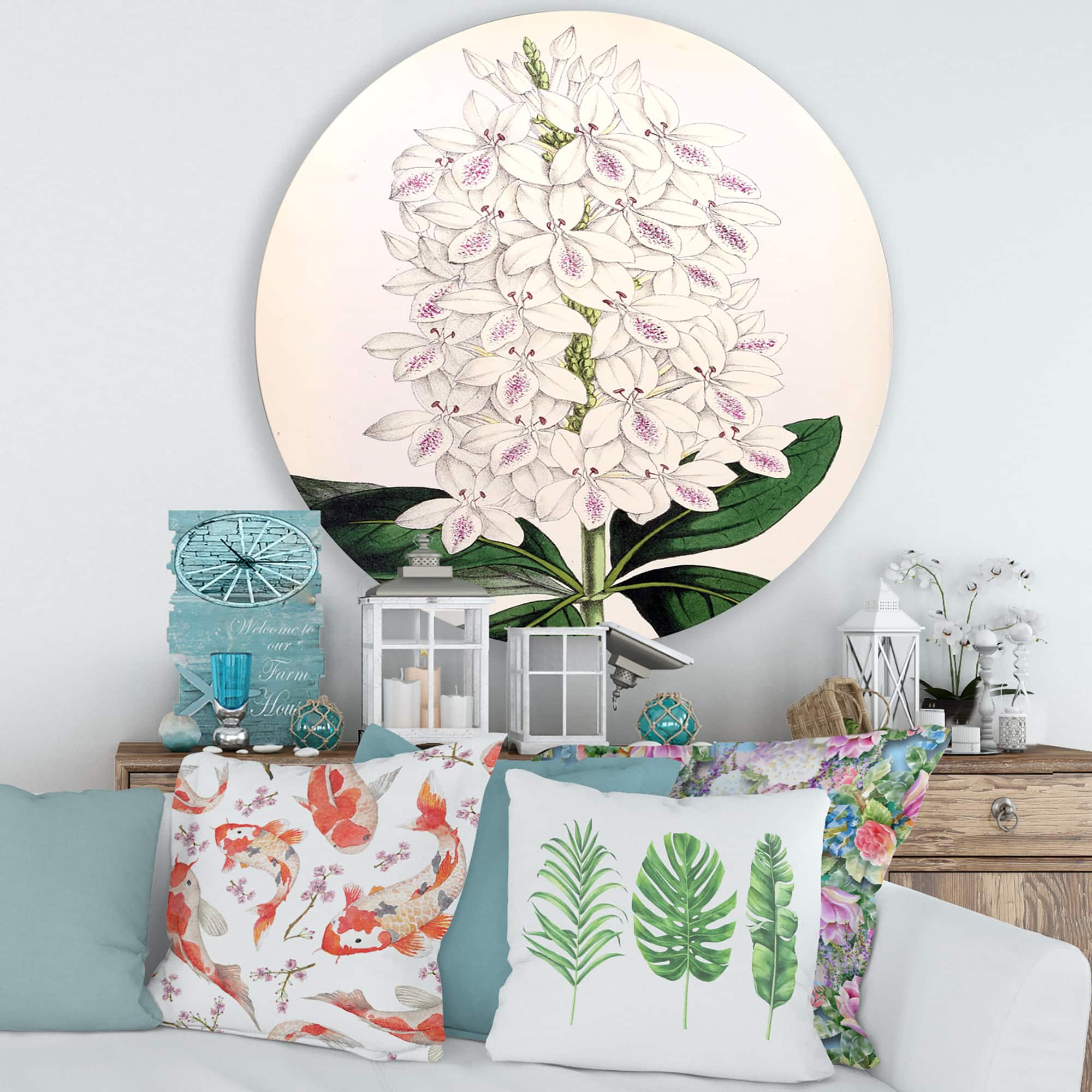 Designart - Vintage White Orchid III - Traditional Metal Circle Wall Art