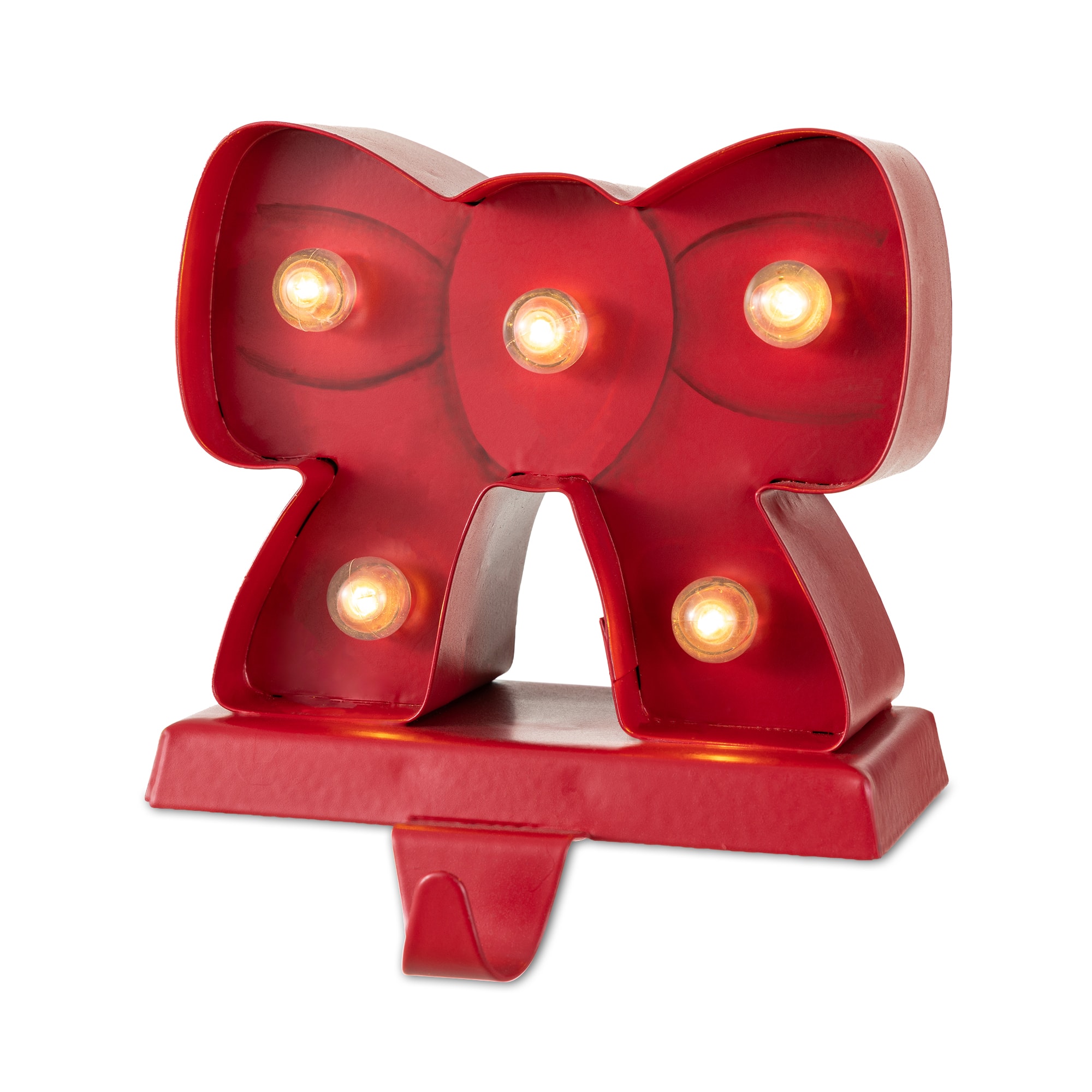 Glitzhome® 5.25" LED Marquee Metal Bow Christmas Stocking Holder