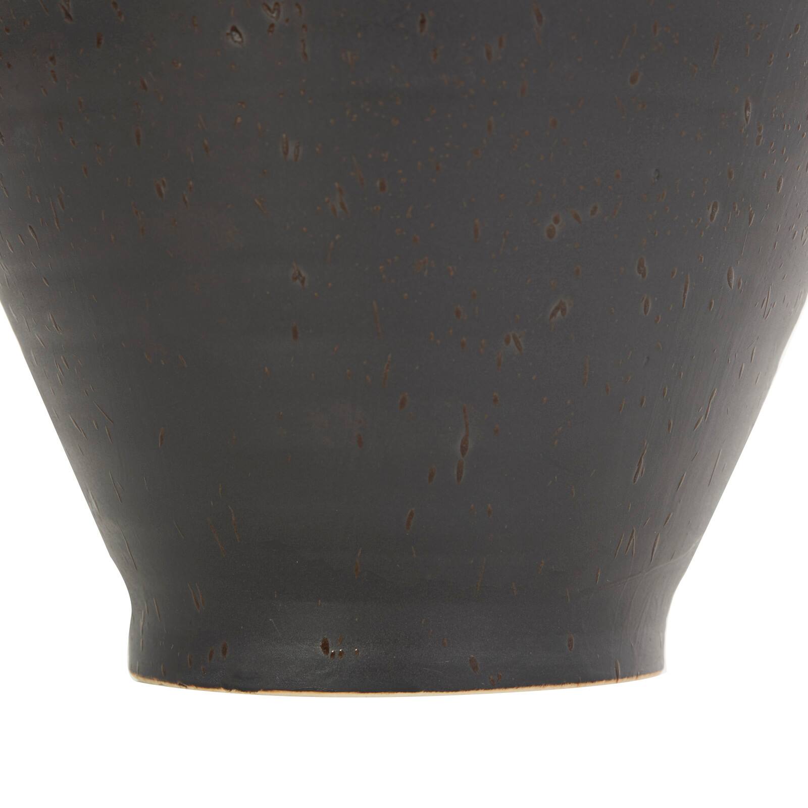 15" Black Ceramic Amphora Vase with Speckled Texture & Ring Handles
