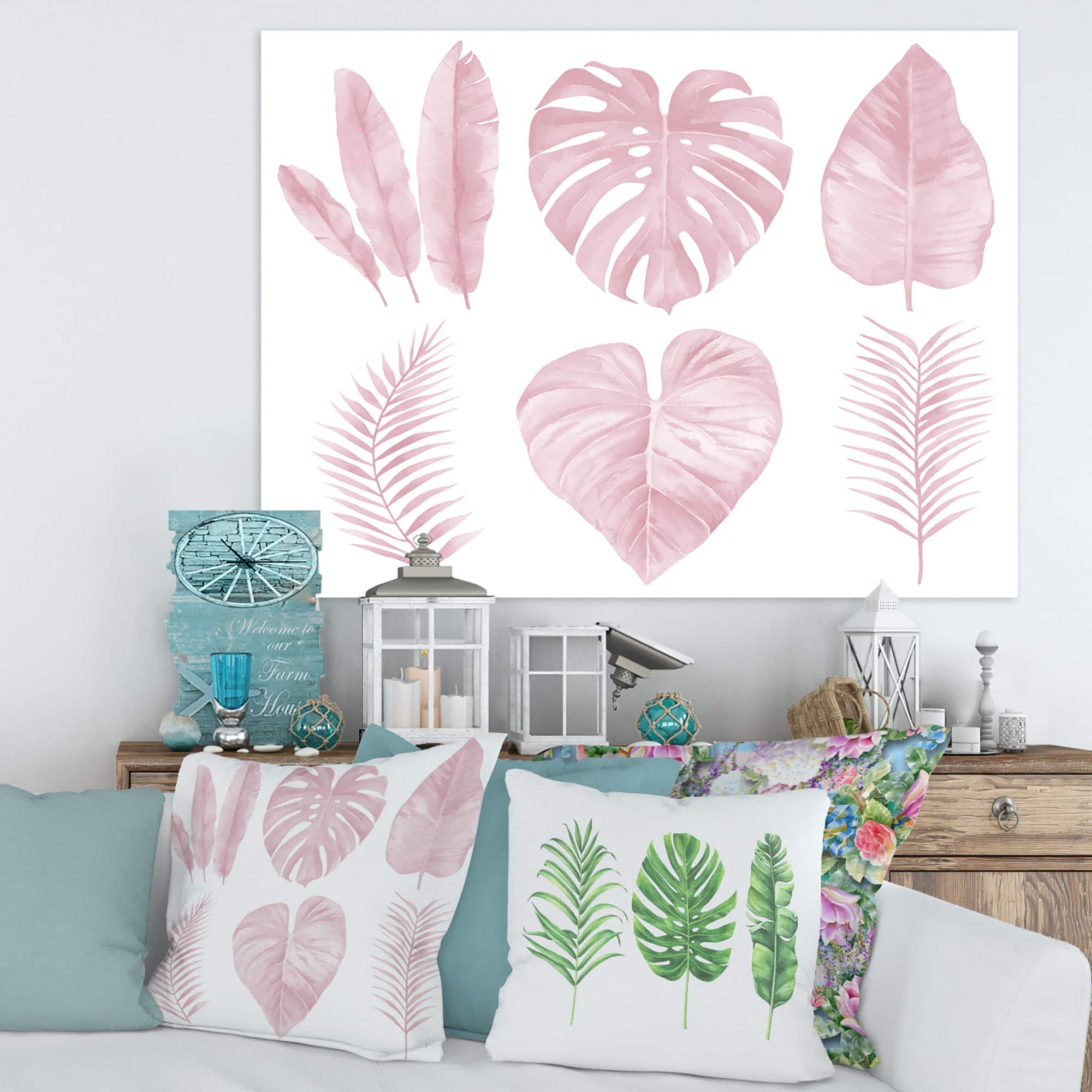Designart - Tropical Pink Watercolour Leaves I