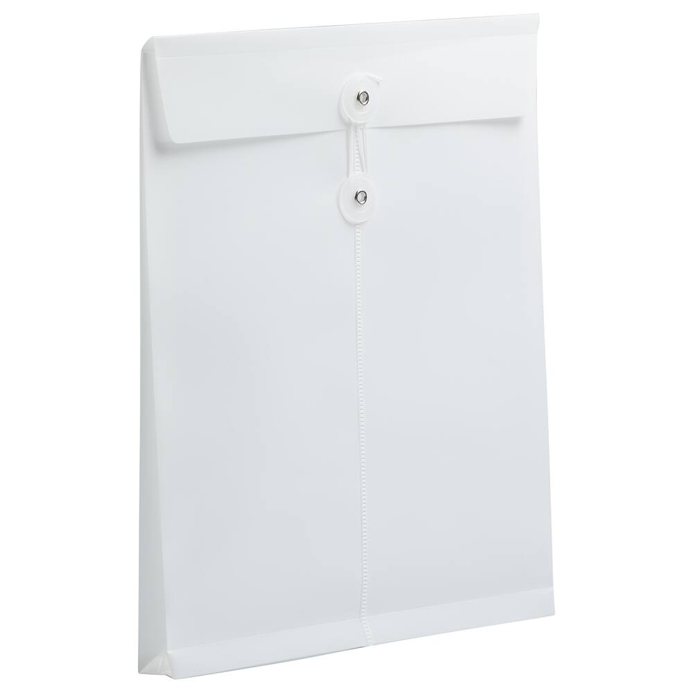JAM Paper Letter Size Plastic Envelopes with Button & String Tie Closure