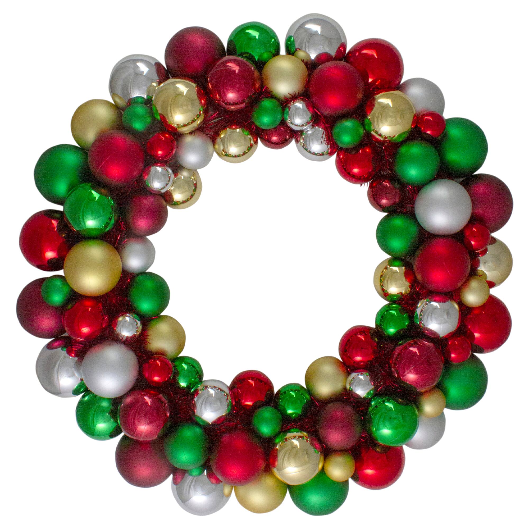 36" Traditional Colored 2-Finish Shatterproof Ball Christmas Wreath