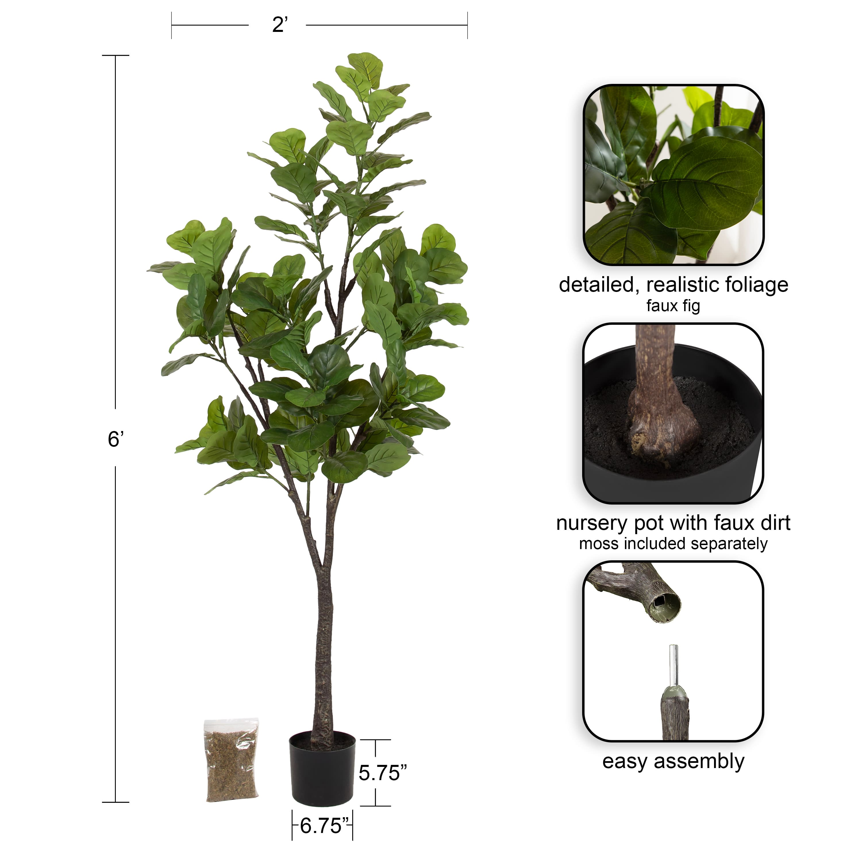 Kate and Laurel Fidmont 6ft. Green Faux Fiddle Fig Tree