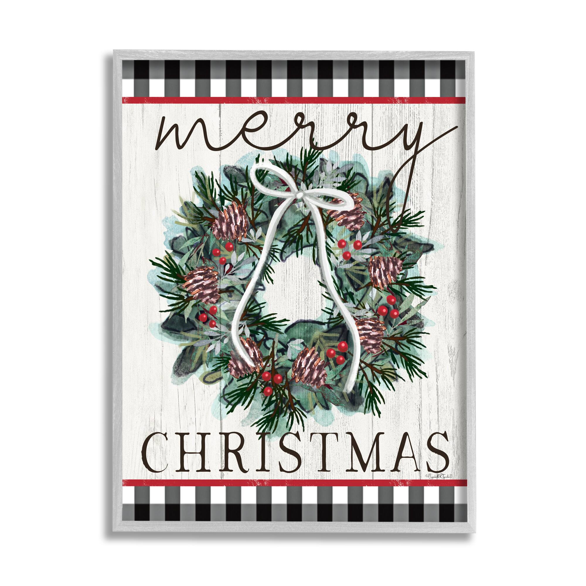 Stupell Industries Merry Christmas Tartan Wreath Framed Giclee Art