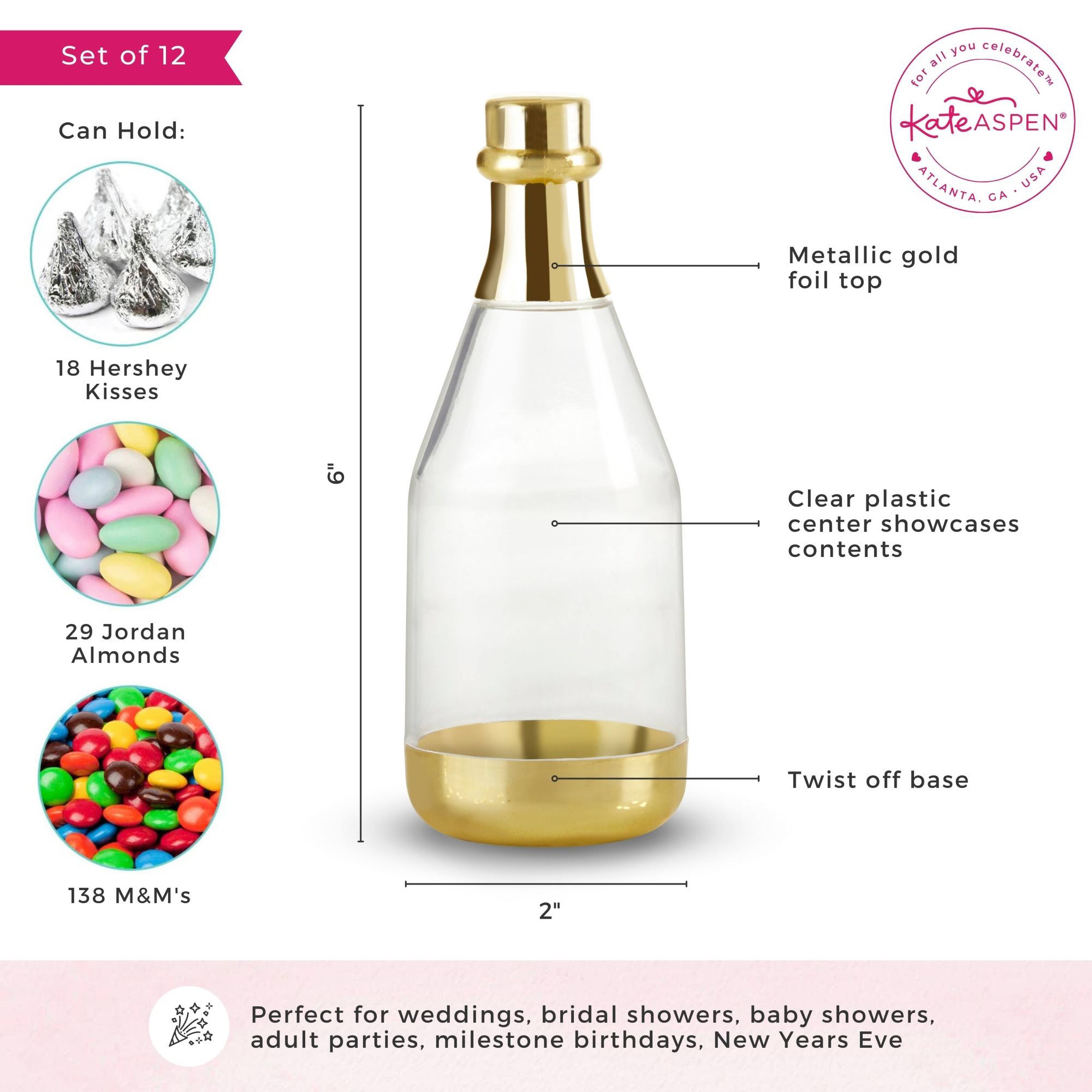 Kate Aspen® Medium Gold Metallic Champagne Bottle Favor Containers, 12ct.
