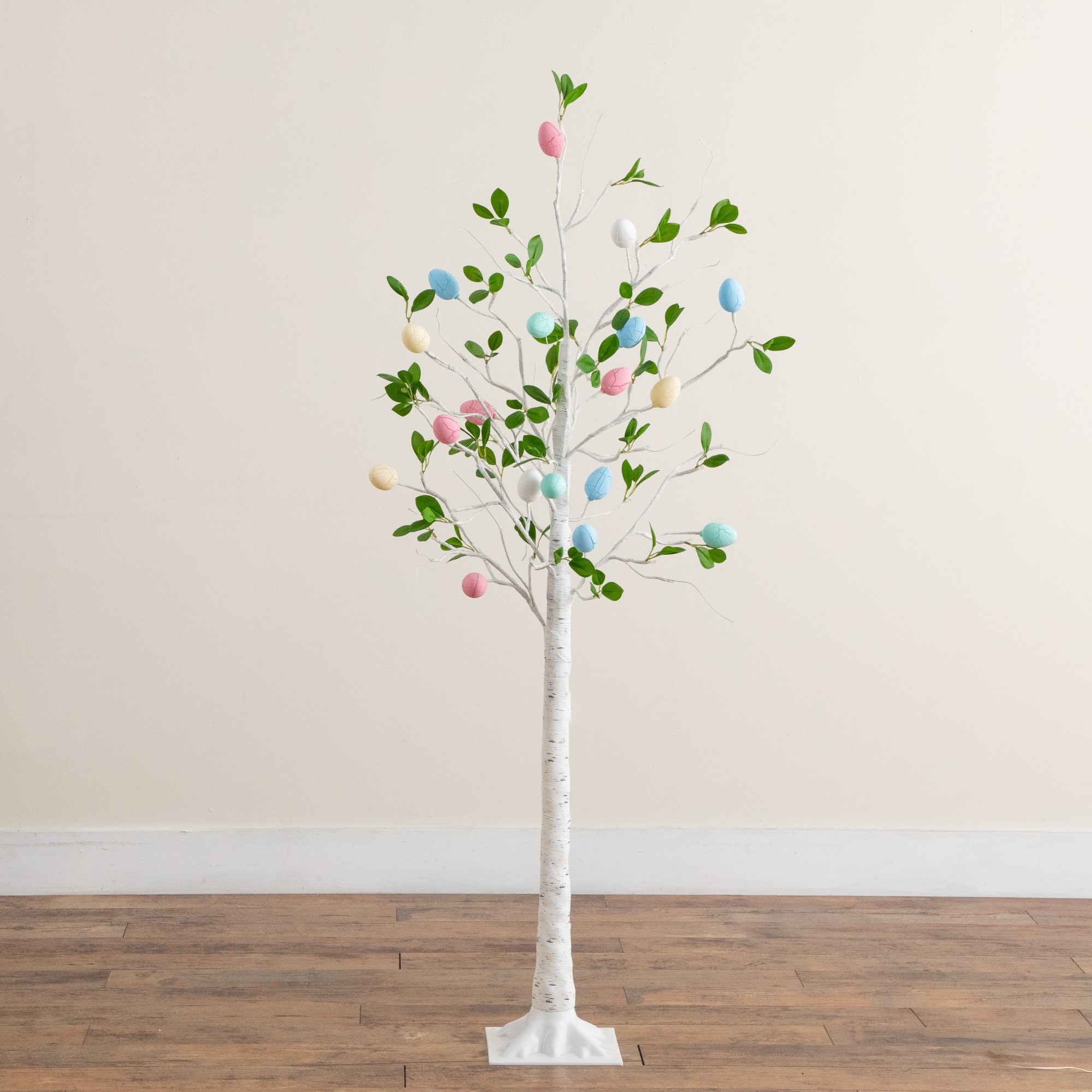 5ft. Pre-Lit Artificial Blooming Easter Egg Twig Tree with 72 Warm White LED Lights