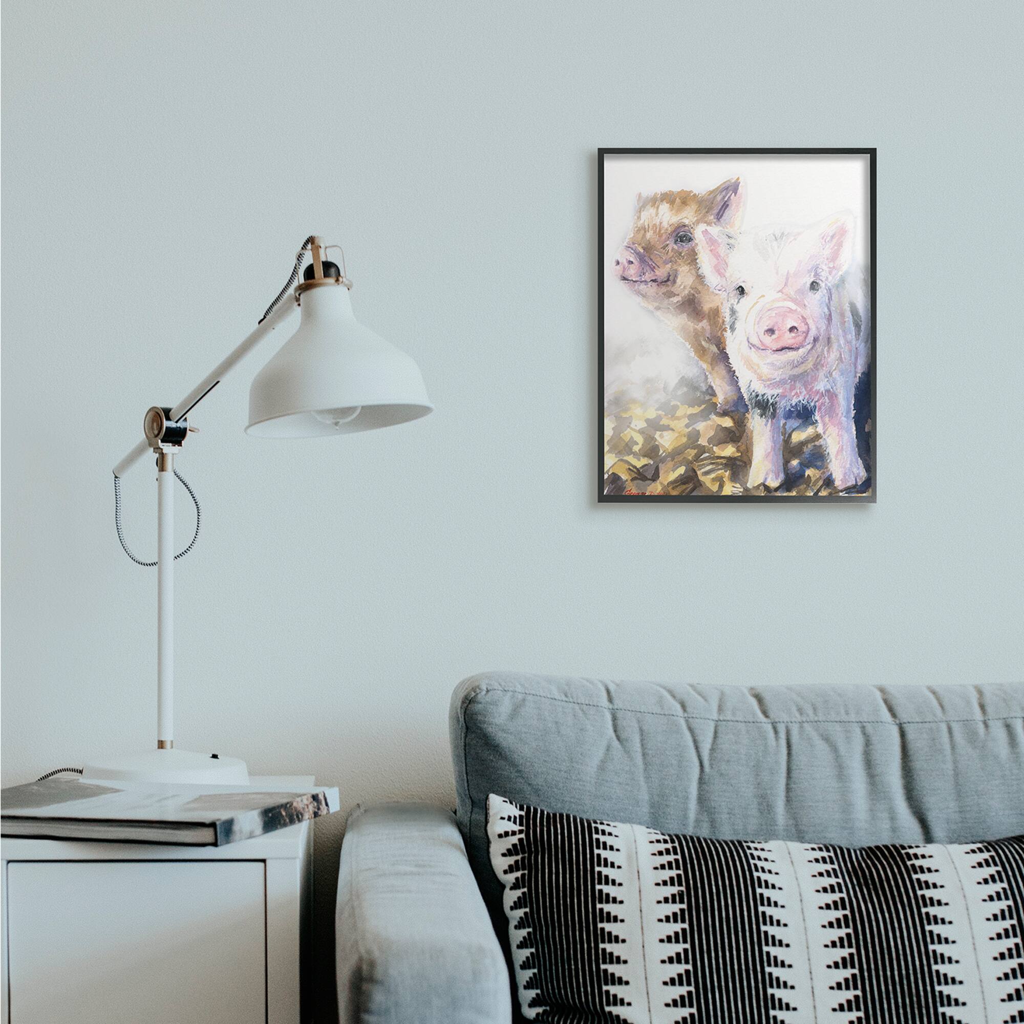 Stupell Industries Baby Piglets Smiling Adorable Farm Animals Framed Wall Art
