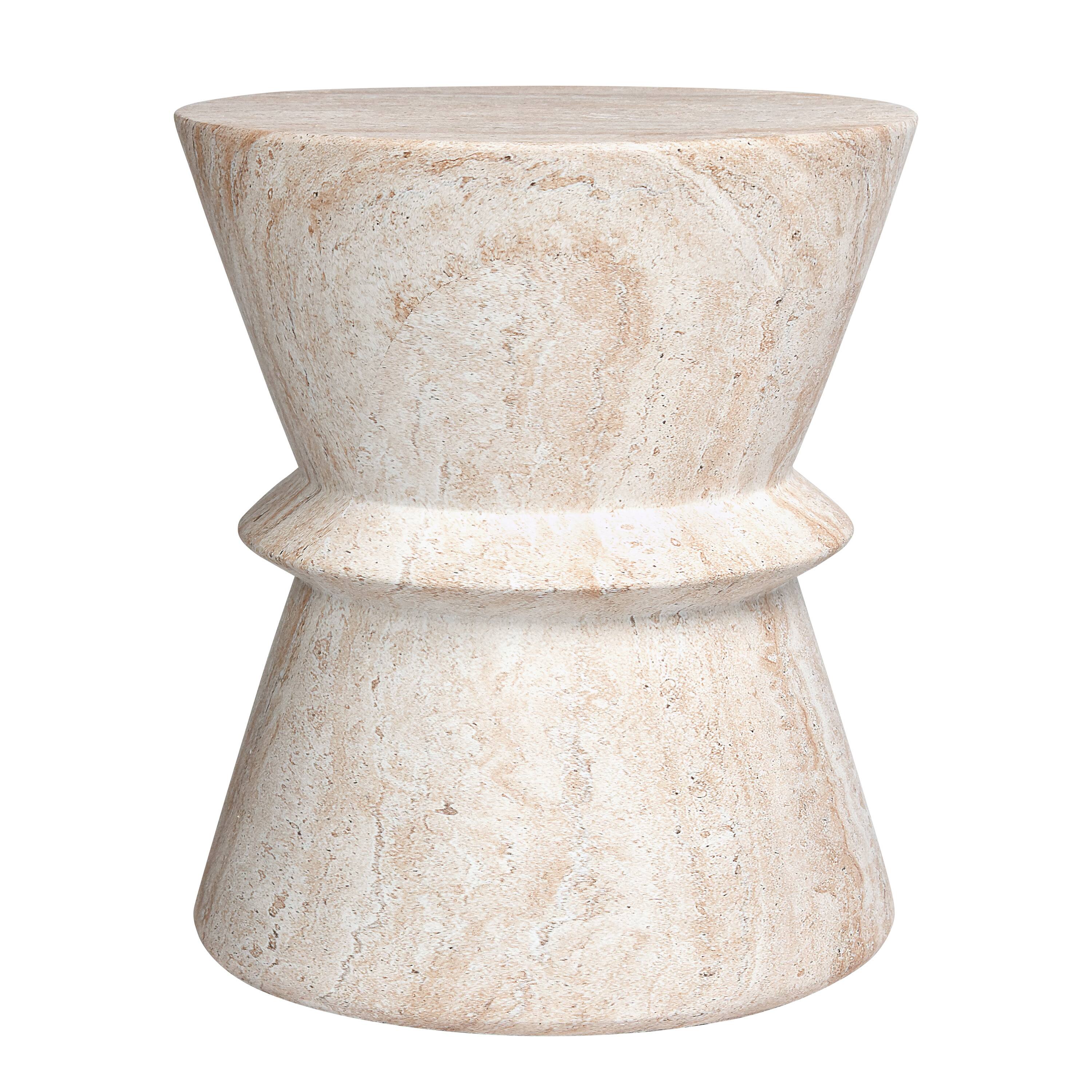Empire Art Direct 18" Hourglass Travertine Stone Finish MGO Side Accent Table