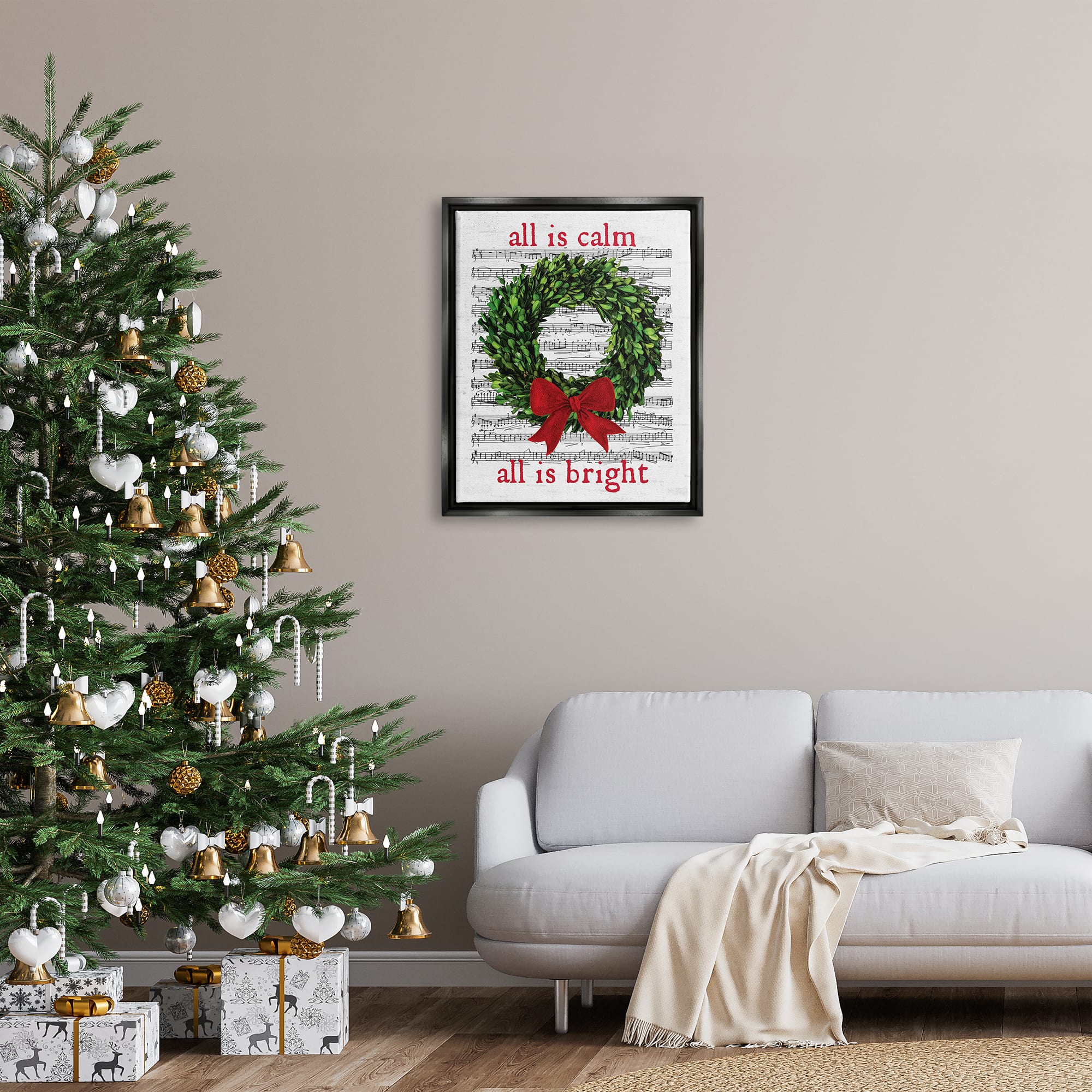Stupell Industries All Is Calm Christmas Song Framed Floater Canvas Wall Art