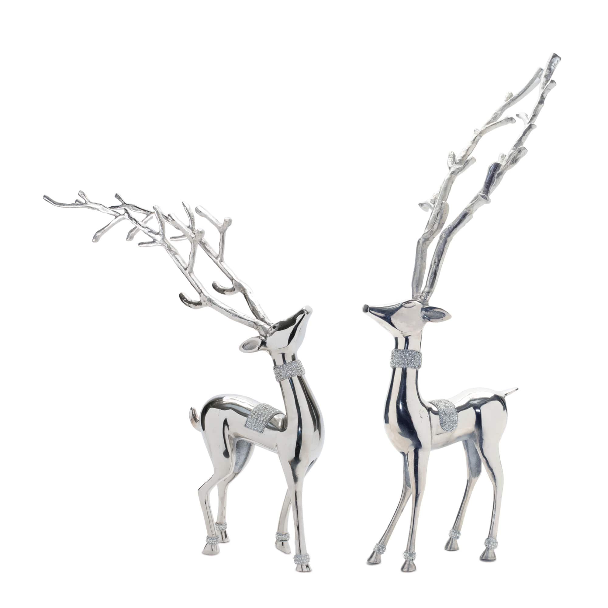 94191DS 23 in., 32.5 in. Aluminum Deer, Silver - Set of 2