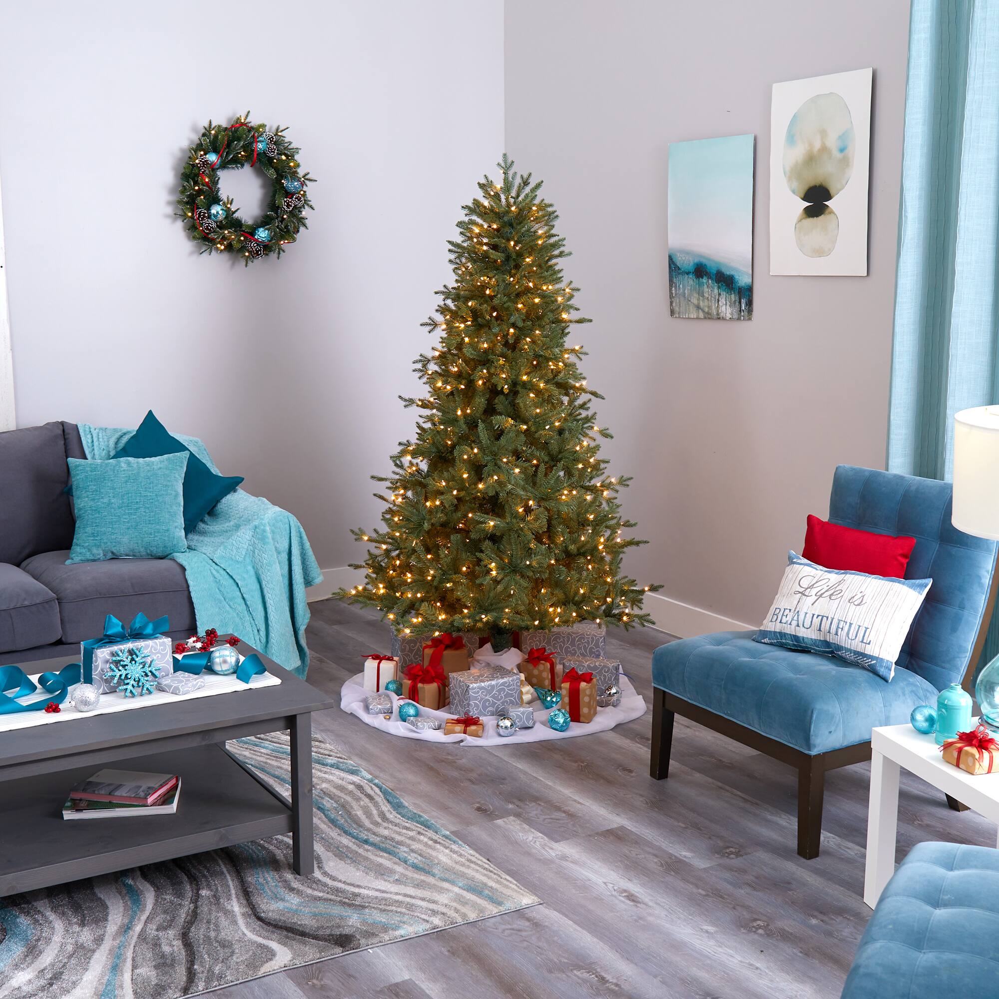 6.5ft. Pre-Lit New Hampshire Spruce Artificial Christmas Tree, Warm White LED Lights
