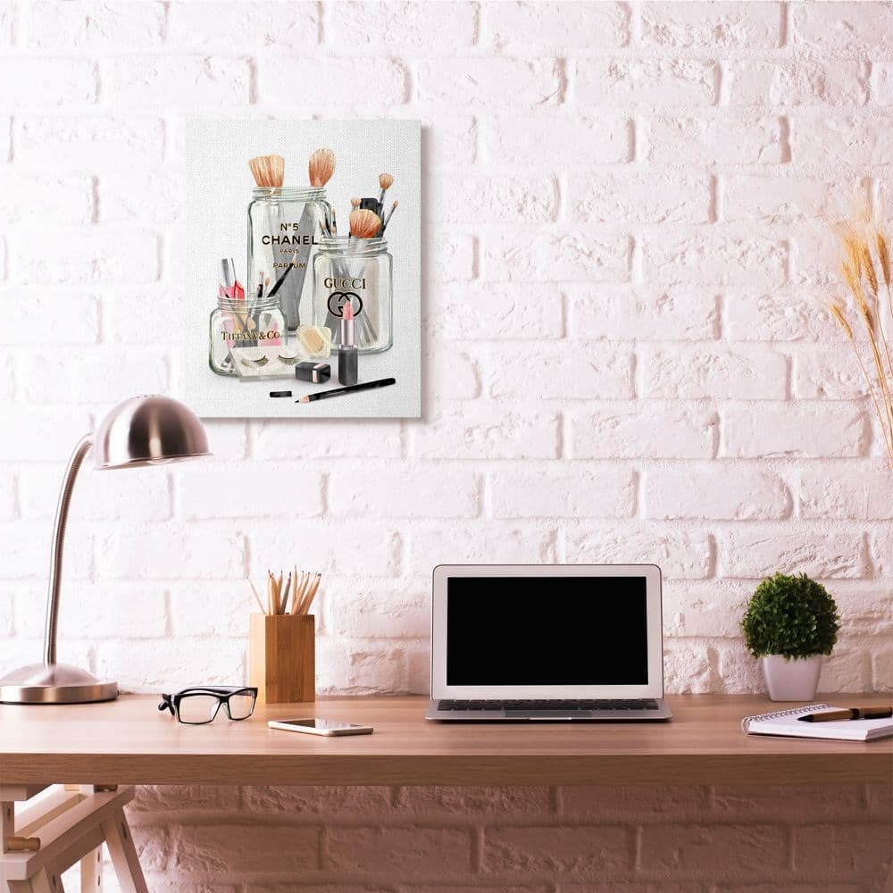 Stupell Industries Fashion Brand Makeup In Mason Jars Glam Design Canvas Wall Art