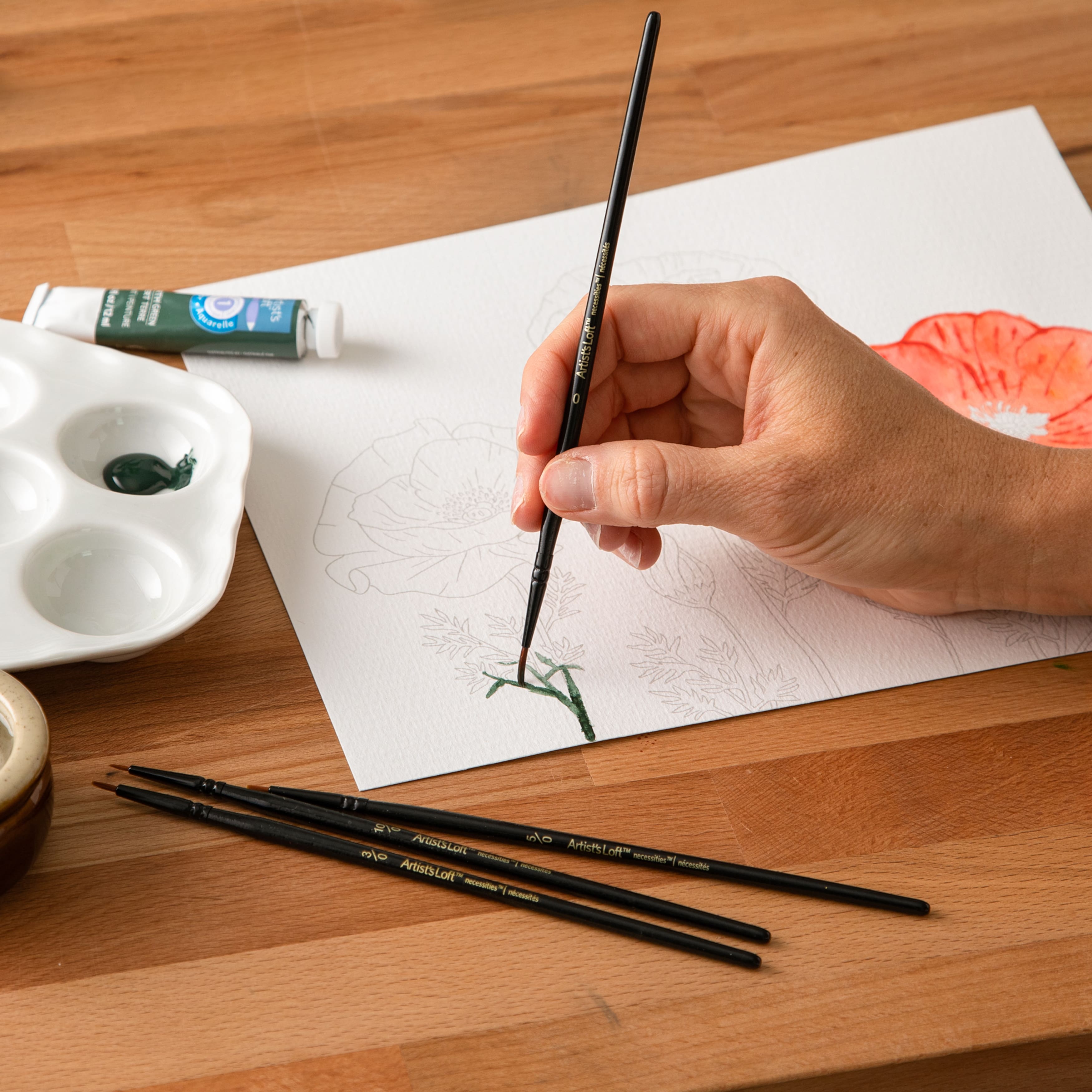 Necessities™ Brown Synthetic Round Watercolor 4 Piece Brush Set by Artist's Loft®