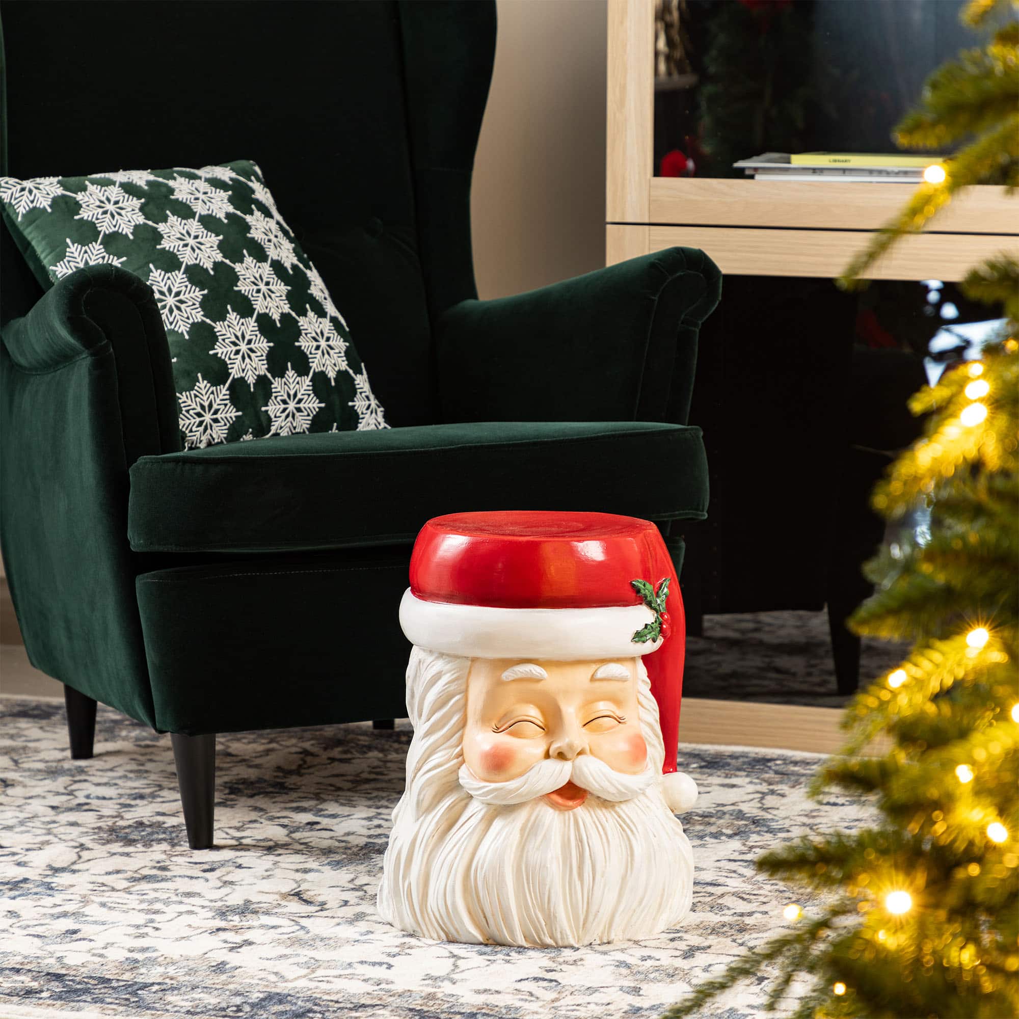 Glitzhome® 16"H Christmas MGO Santa Stool or Accent Table
