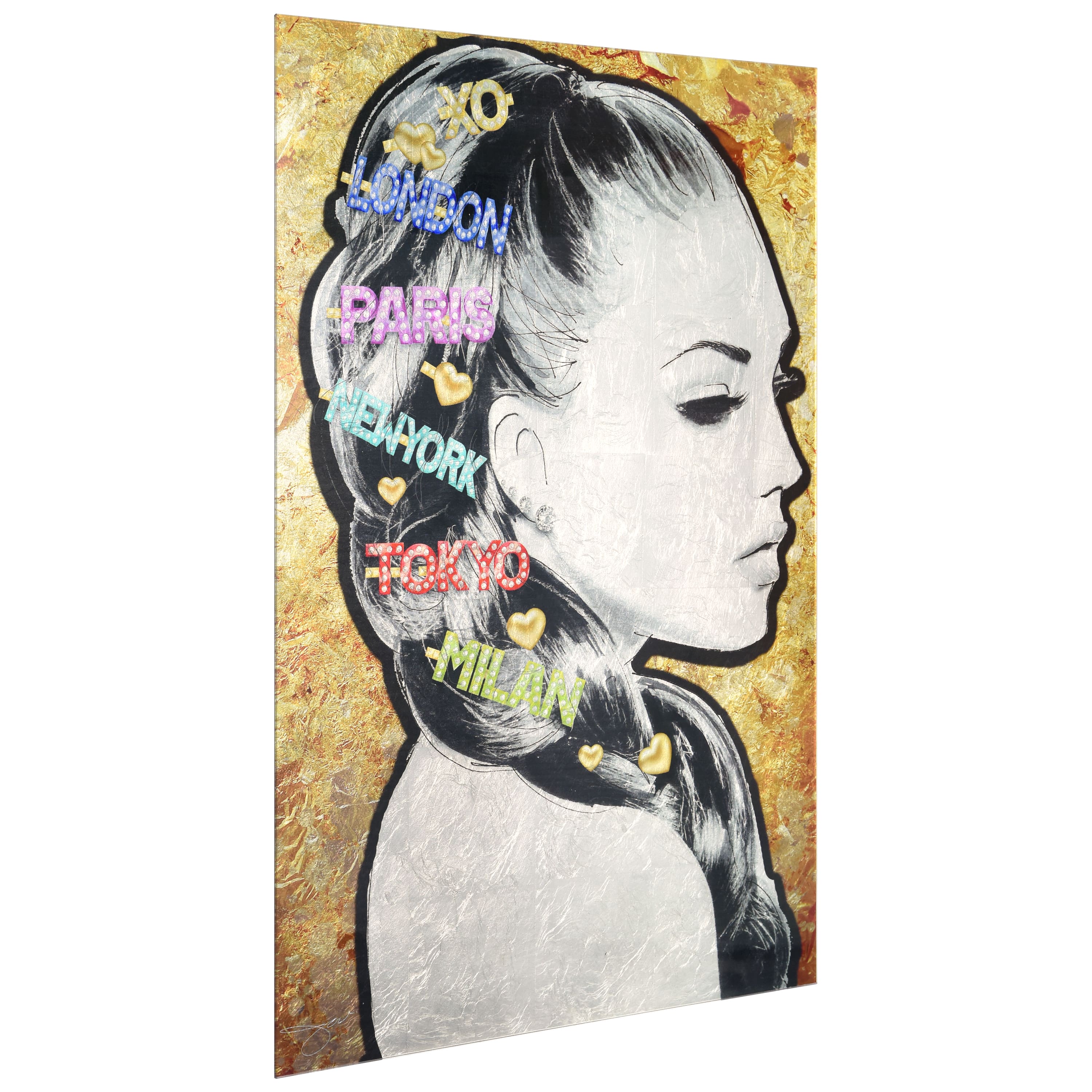 Empire Art Direct Silver Leaf Vetro de Arte 36" x 24" City Clips Frameless Printed Tempered Glass Wall Art