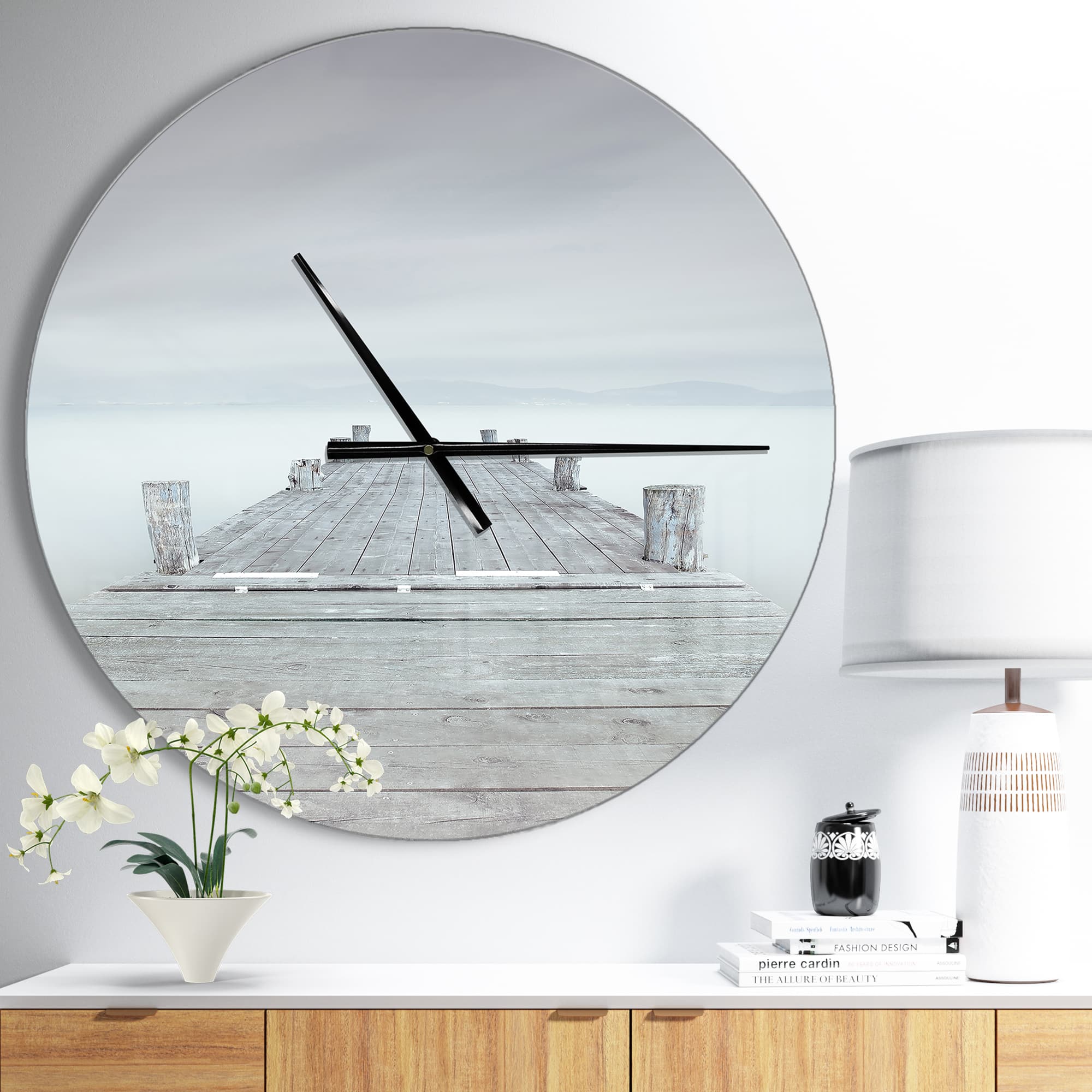 Designart 'Wooden Pier In Cloudy Mood Modern Wall Clock